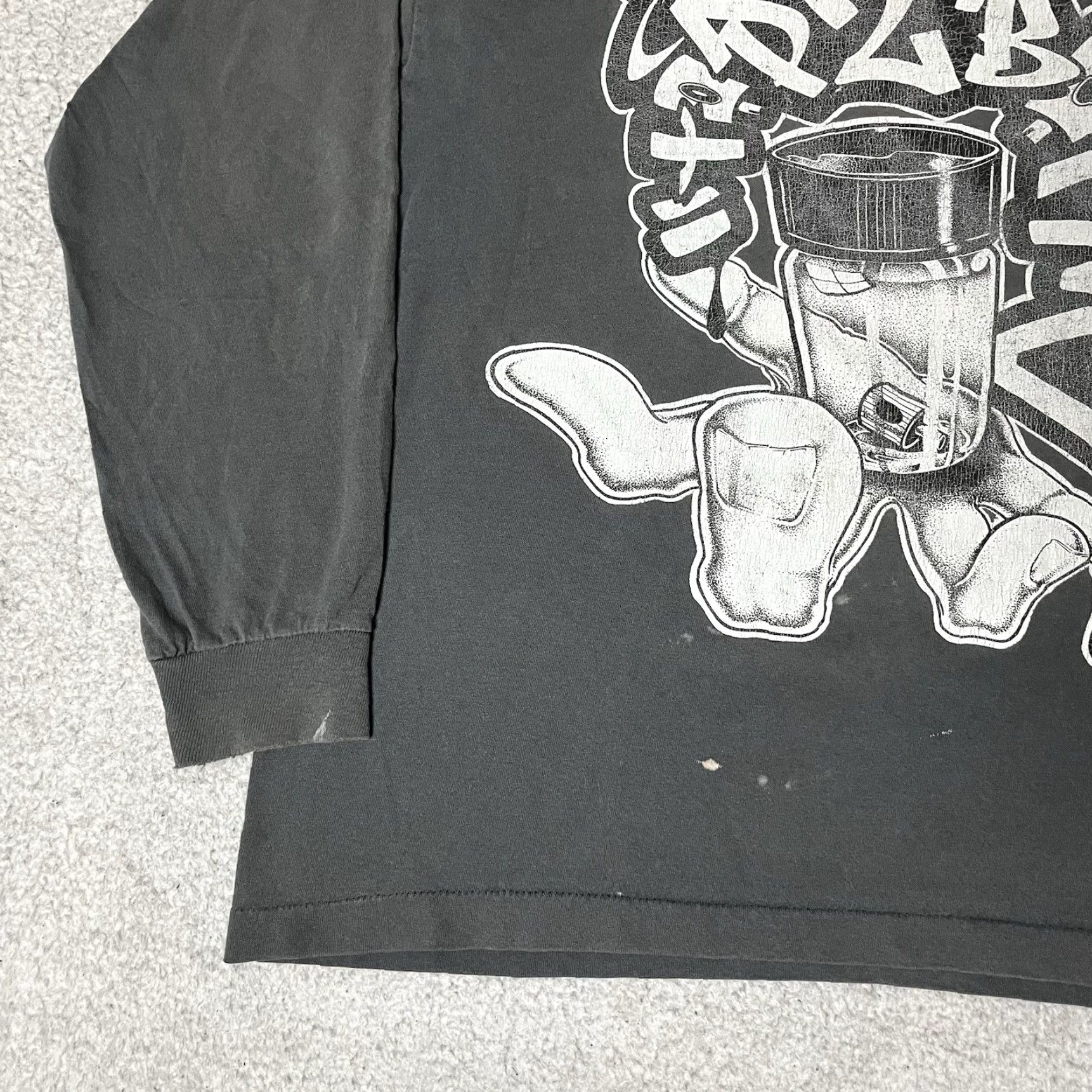 Vintage Top2Botm Shirt Men XL Graffiti PEACE SEVERE ZODIAK 90s Hip Hop USA VTG Gray Cotton Knit Crew Neck Graphic Print Long Sleeve Size US XL / EU 56 / 4 - 6 Thumbnail