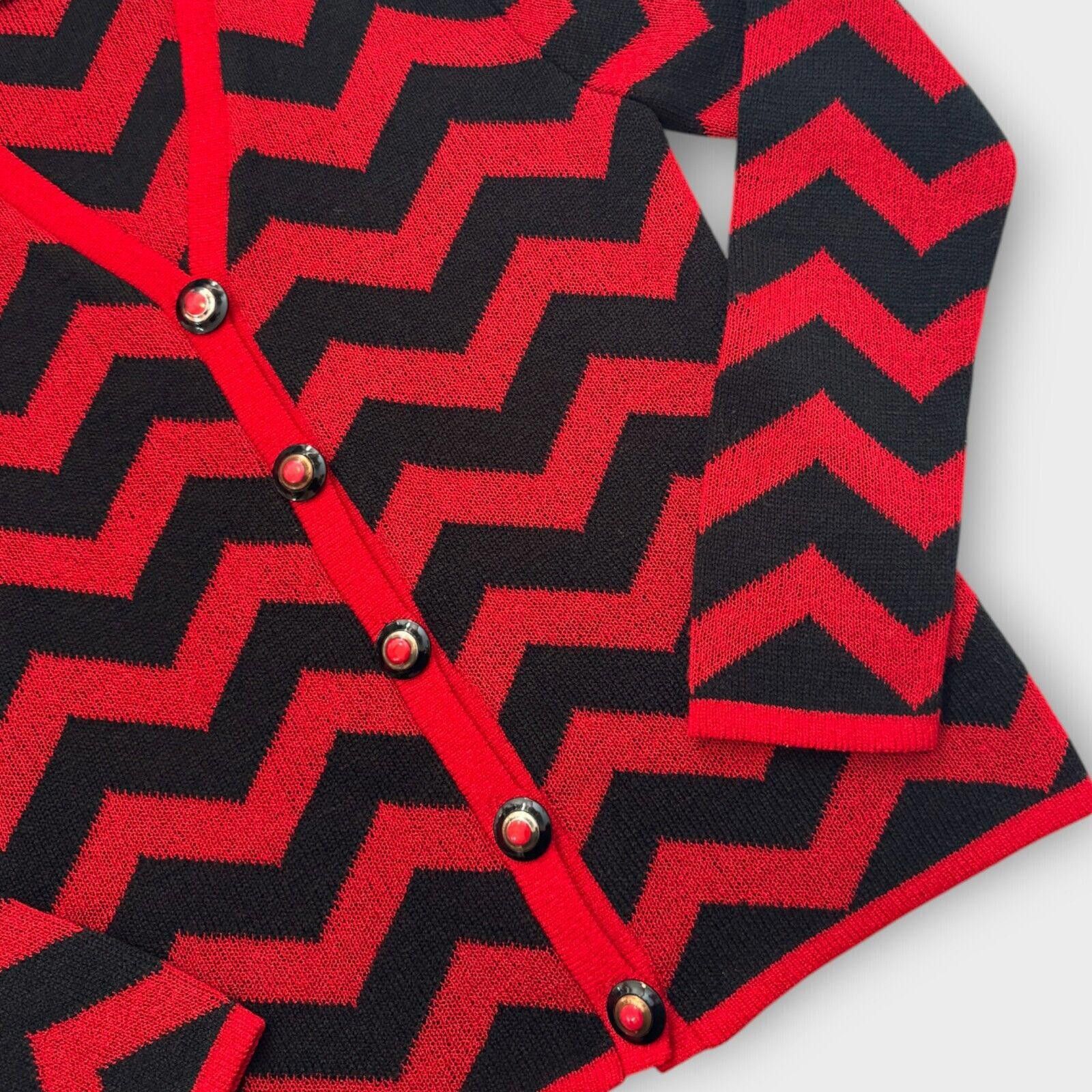 Other Vintage 80s Red & Black Chevron Cardigan Sweater Size XS / US 0-2 / IT 36-38 - 5 Thumbnail