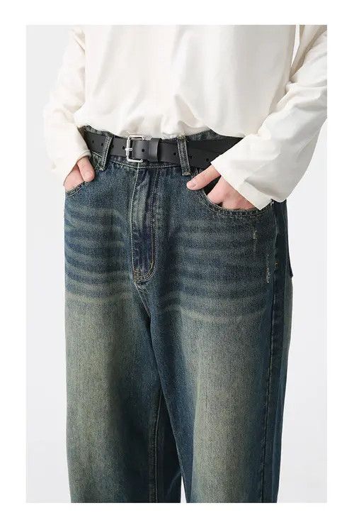 Jean Men's washed loose vintage distressed jeans Size US 32 / EU 48 - 4 Thumbnail