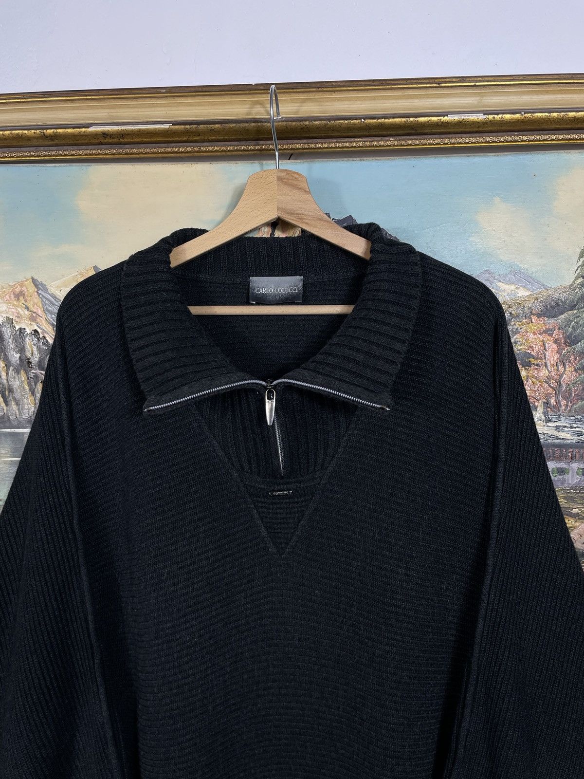 Carlo Colucci × Designer × Vintage Carlo Colucci Vintage Black Zip Sweater Jumper Old Money Size US XL / EU 56 / 4 - 5 Thumbnail