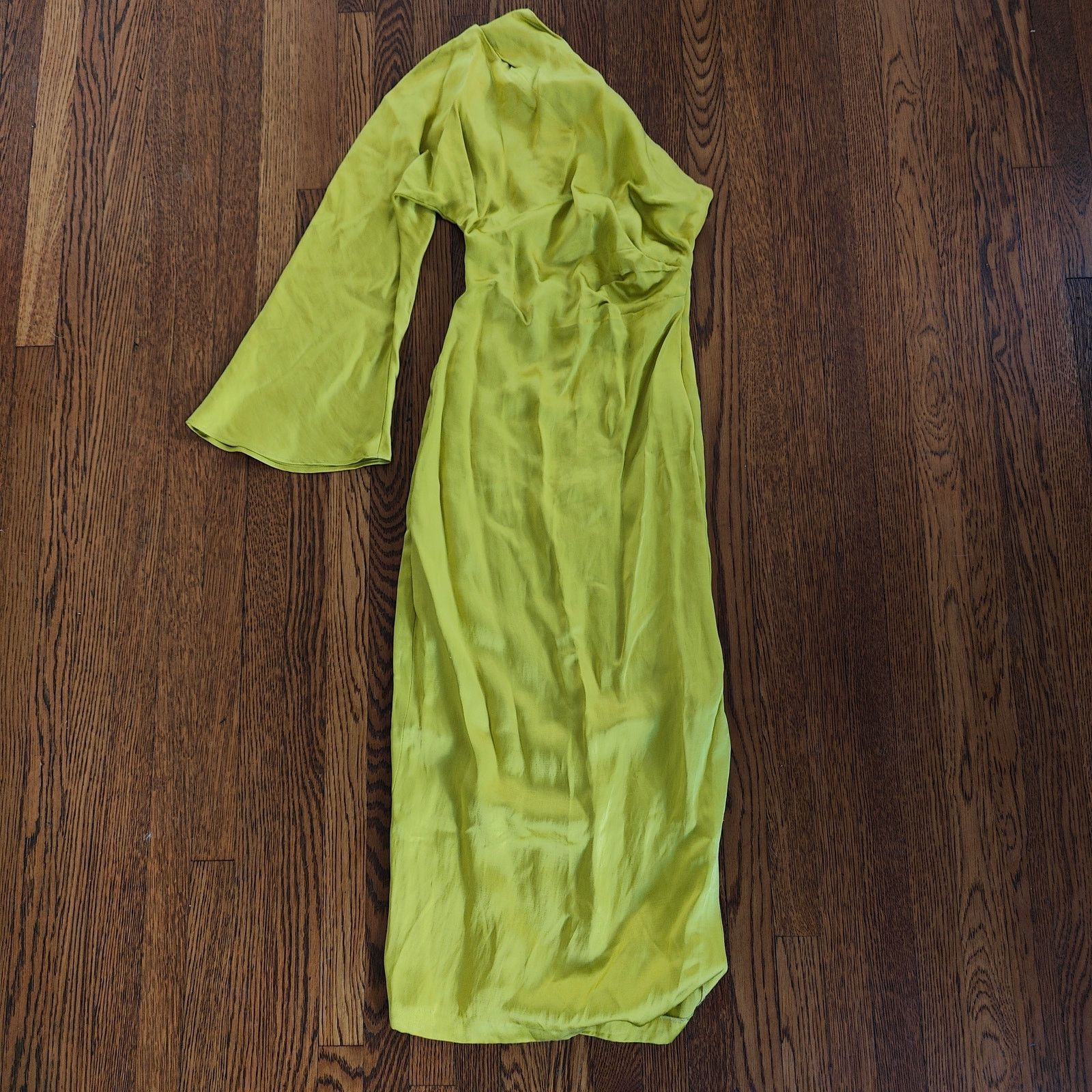 Zara Zara One Shoulder Midi Dress Womens XS Chartreuse Green Size XS / US 0-2 / IT 36-38 - 3 Thumbnail
