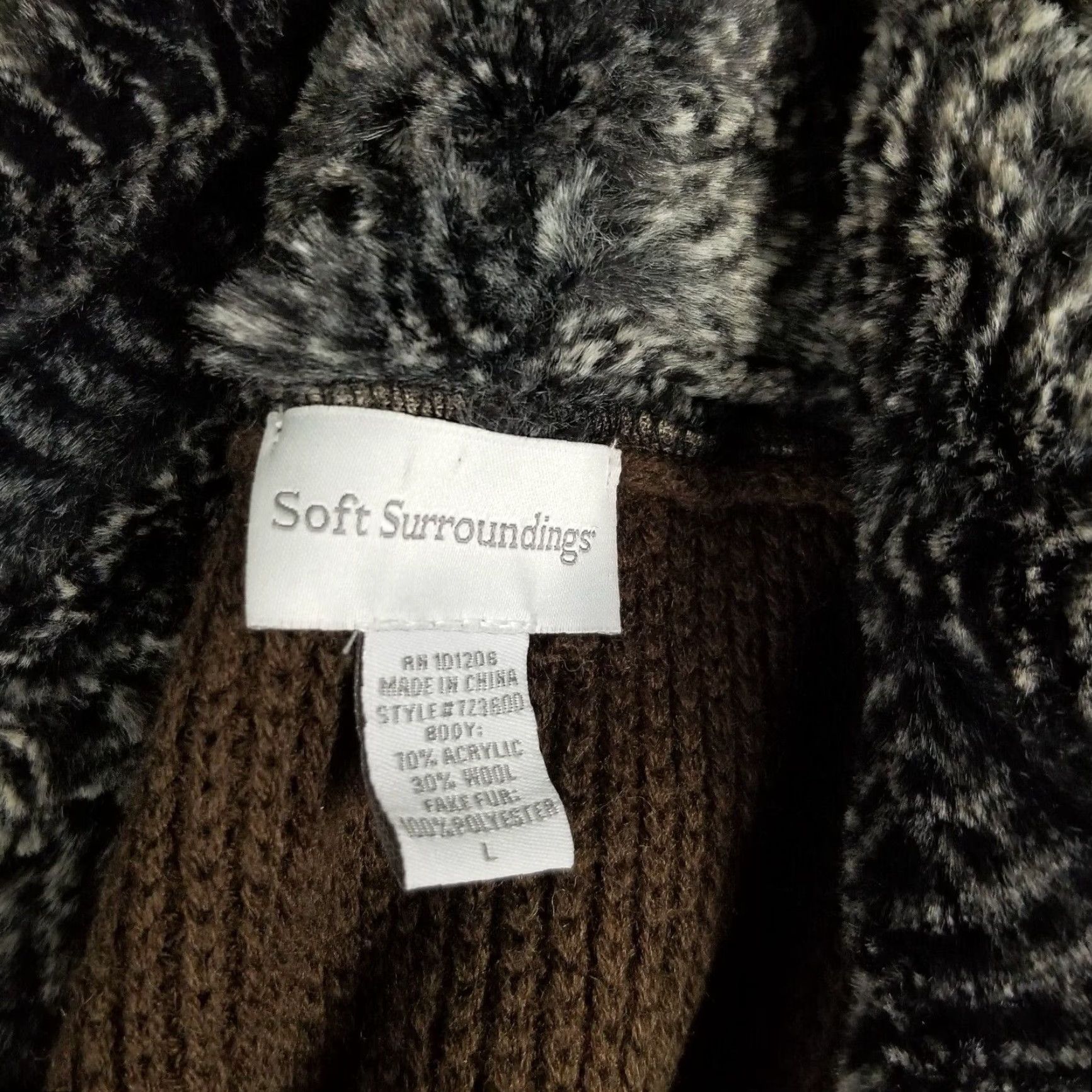 Soft Surroundings VINTAGE Soft Surroundings Brown Wool Blend Fur Trim Long Sleeve Collared Cardigan Sweater Women L Size L / US 10 / IT 46 - 4 Thumbnail