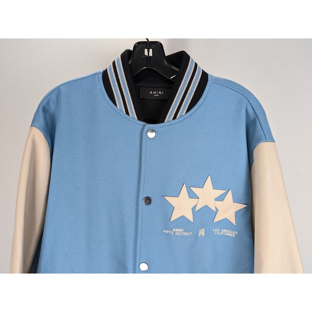 Amiri o1rshd1 Oversized Stars Varsity Jacket in Air Blue Size US L / EU 52-54 / 3 - 8 Thumbnail