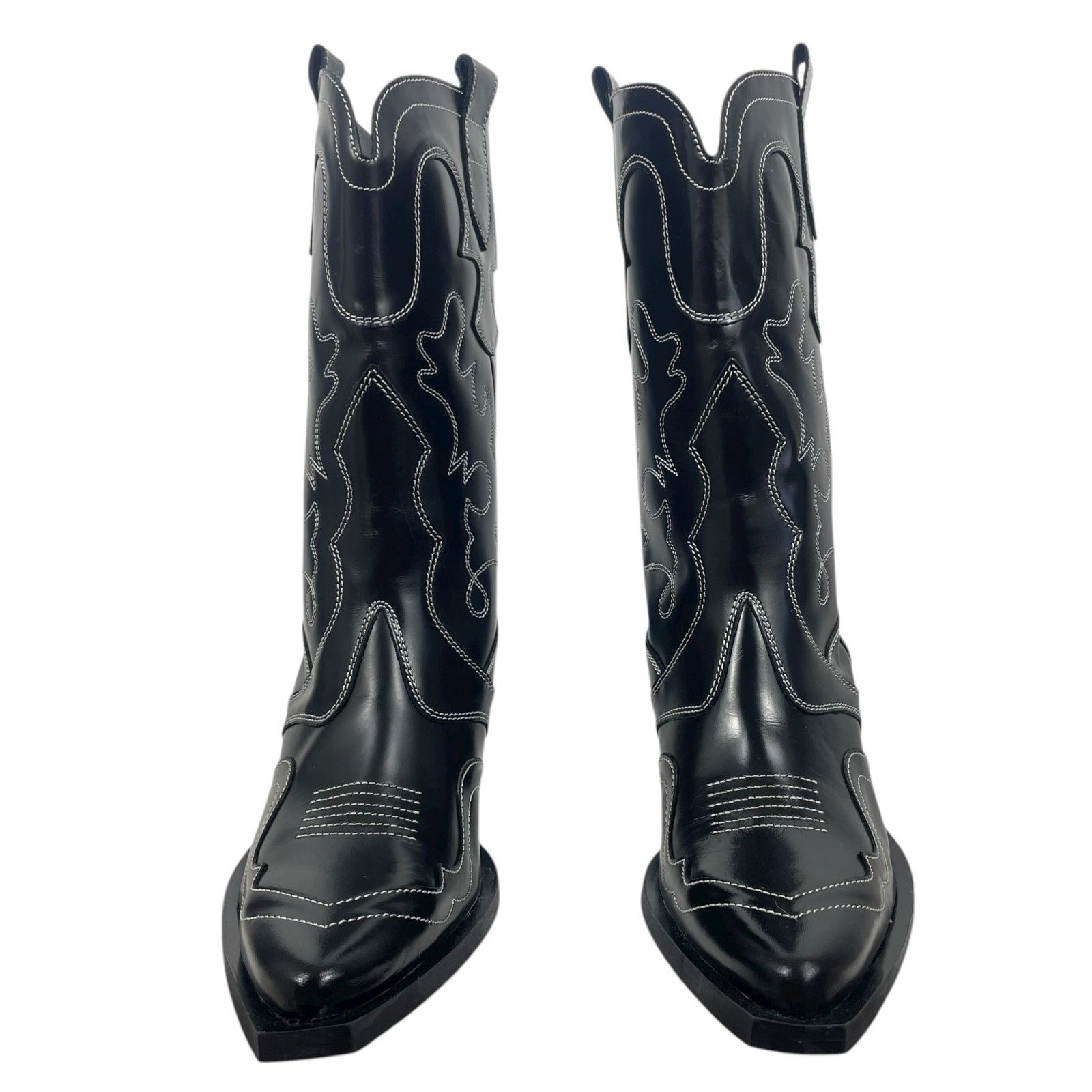 Mango Mango Leather Cowboy Ankle Boots Embroidery Black 39/ 8.5 Size US 8.5 / IT 38.5 - 5 Thumbnail