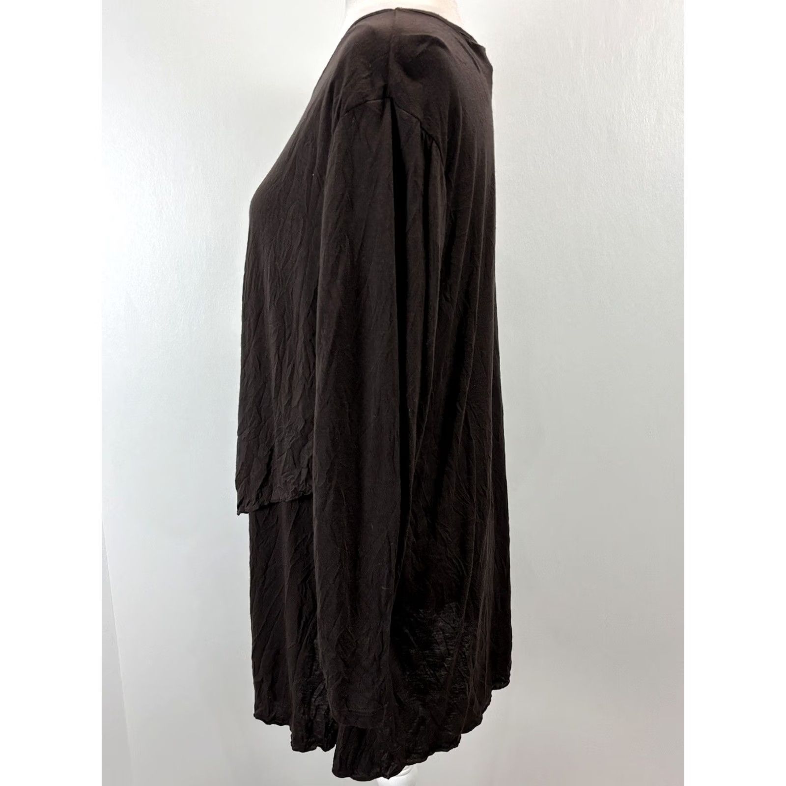 Vintage Comfy USA Shirt Womens M Brown Long Sleeve Rayon Blend Crinkled Layered Look Tunic Top Casual Size M / US 6-8 / IT 42-44 - 2 Thumbnail