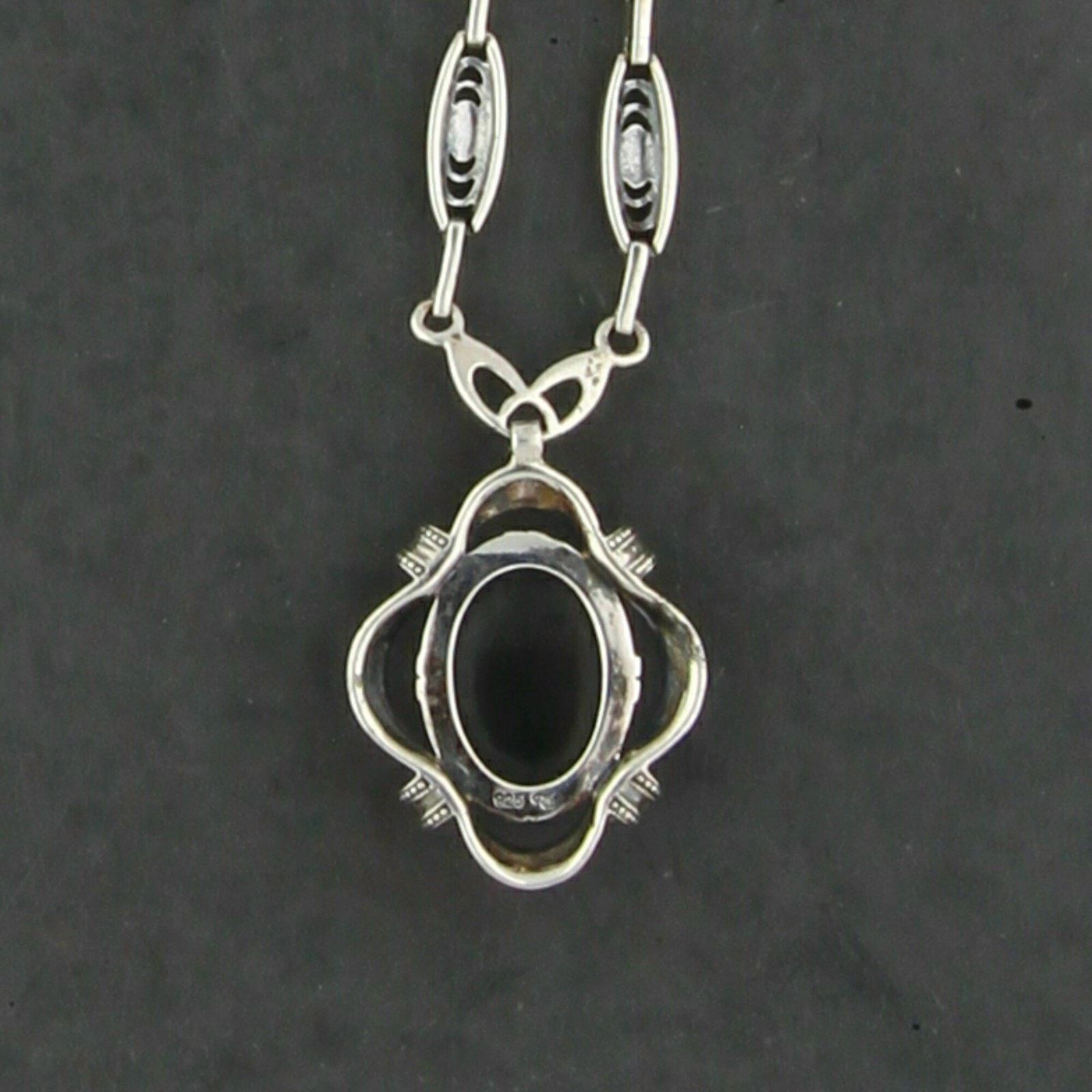 Sterling Silver sterling silver marcasite studded onyx necklace size 19.75in Size ONE SIZE - 3 Thumbnail