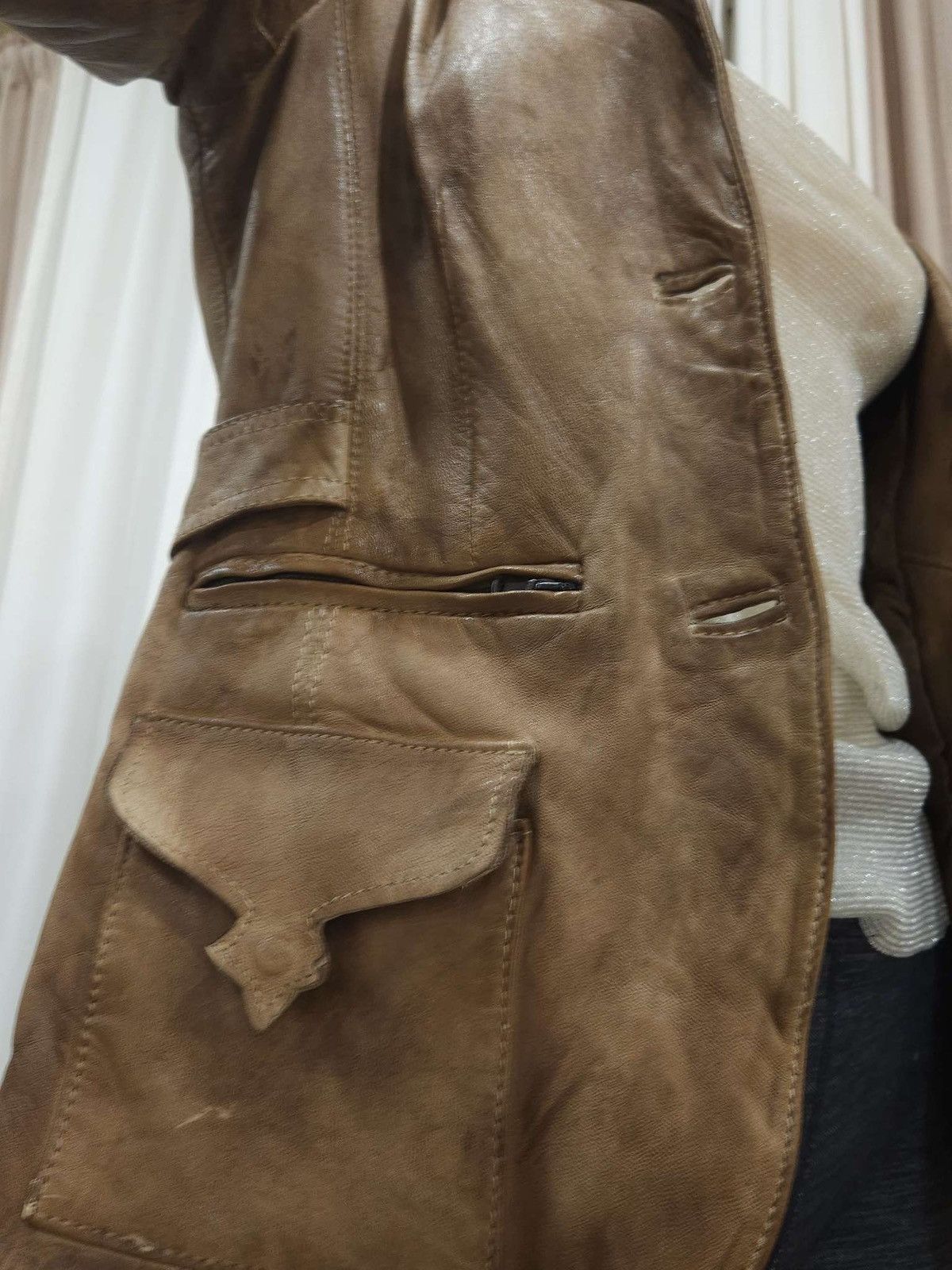 Vintage Super Soft Real Leather Distressed Patina Jacket By Blur Size M / US 6-8 / IT 42-44 - 14 Thumbnail