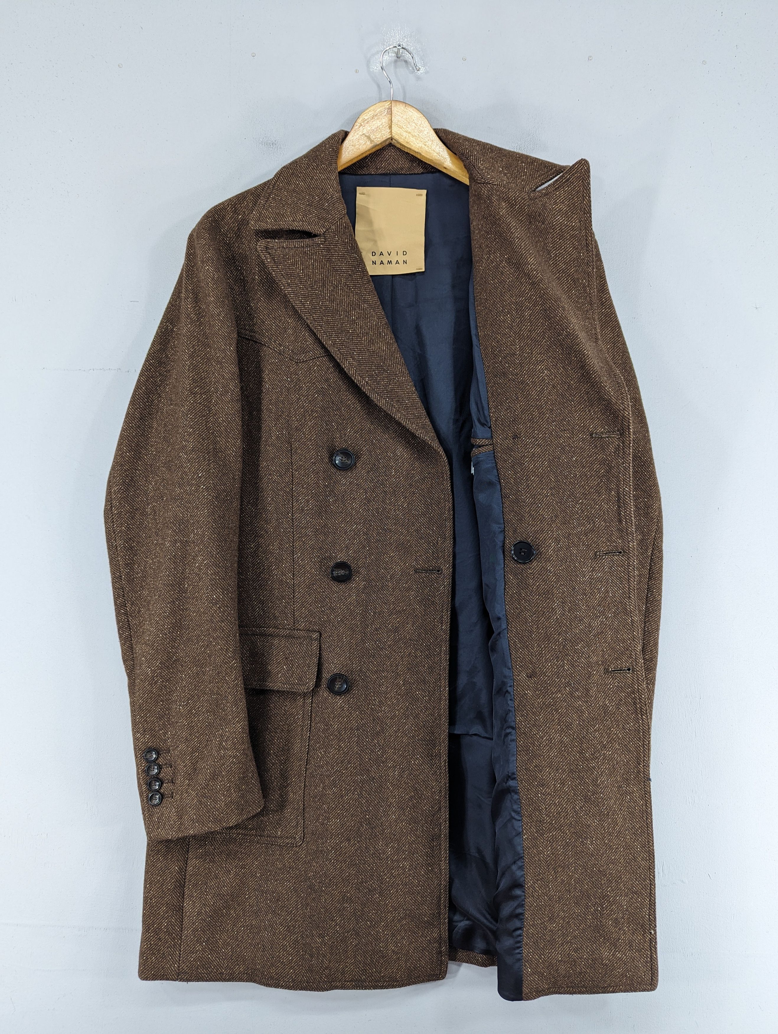 DAVID NAMAN David Naman Herringbone Wool Double Breasted Coat Jacket Size US M / EU 48-50 / 2 - 6 Thumbnail