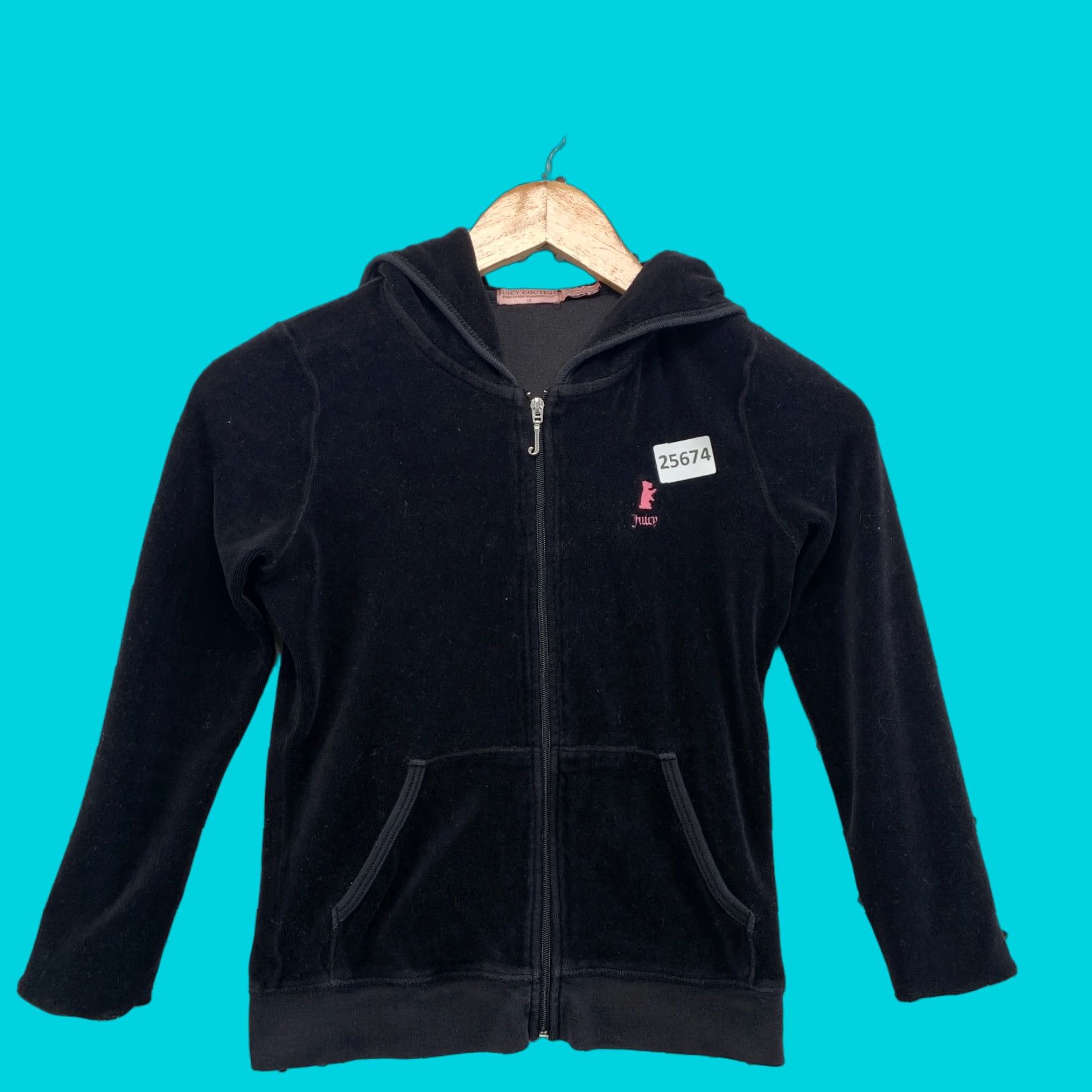 Juicy Couture VINTAGE Juicy Couture Velour Hoodie Full Zip Sweatshirt Black Womens Size 10 Activewear Size L / US 10 / IT 46 - 1 Thumbnail