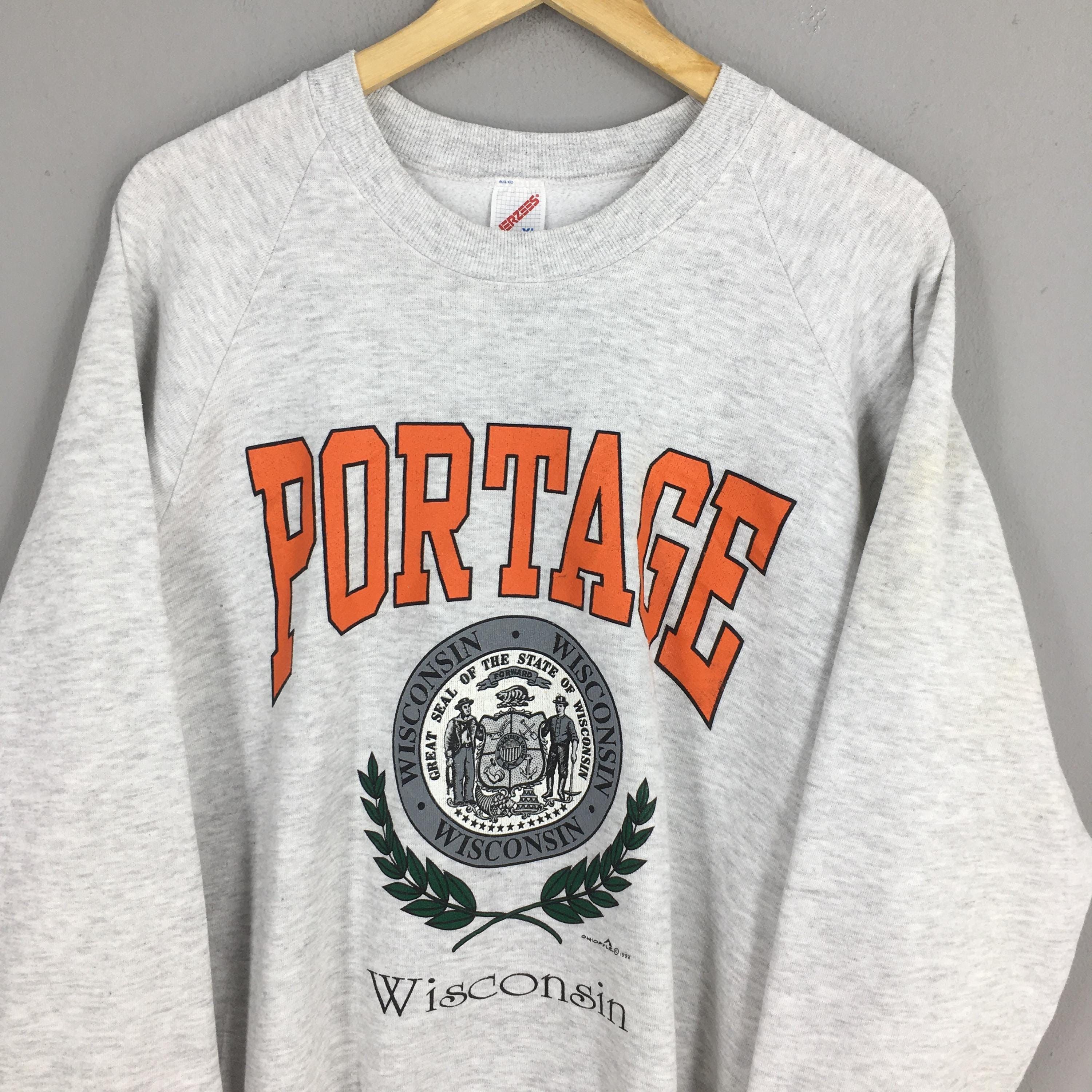 Jerzees Vintage Wisconsin State Portage Gray Sweatshirt XLarge Size US XL / EU 56 / 4 - 2 Thumbnail