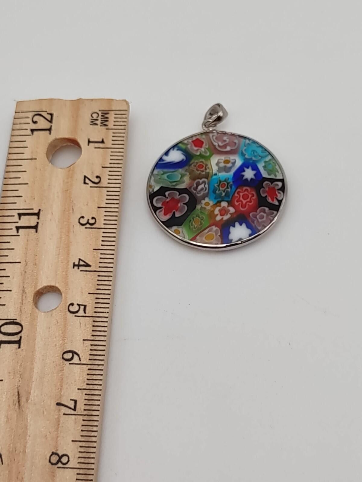 The Unbranded Brand Millefiori Glass Pendant Round Floral Mosaic Italy Style Size ONE SIZE - 2 Thumbnail