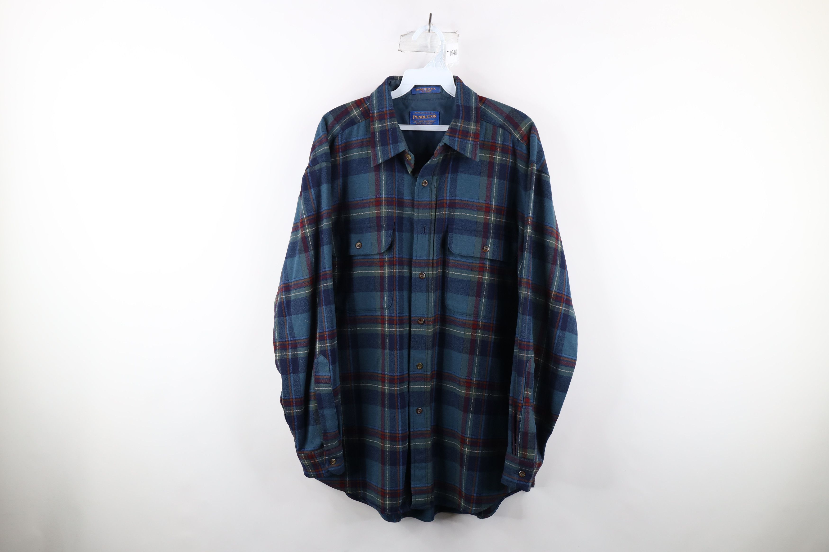 image of 90's Pendleton Wool Board Button Shirt Blue Plaid Usa, Men's (Size Large)