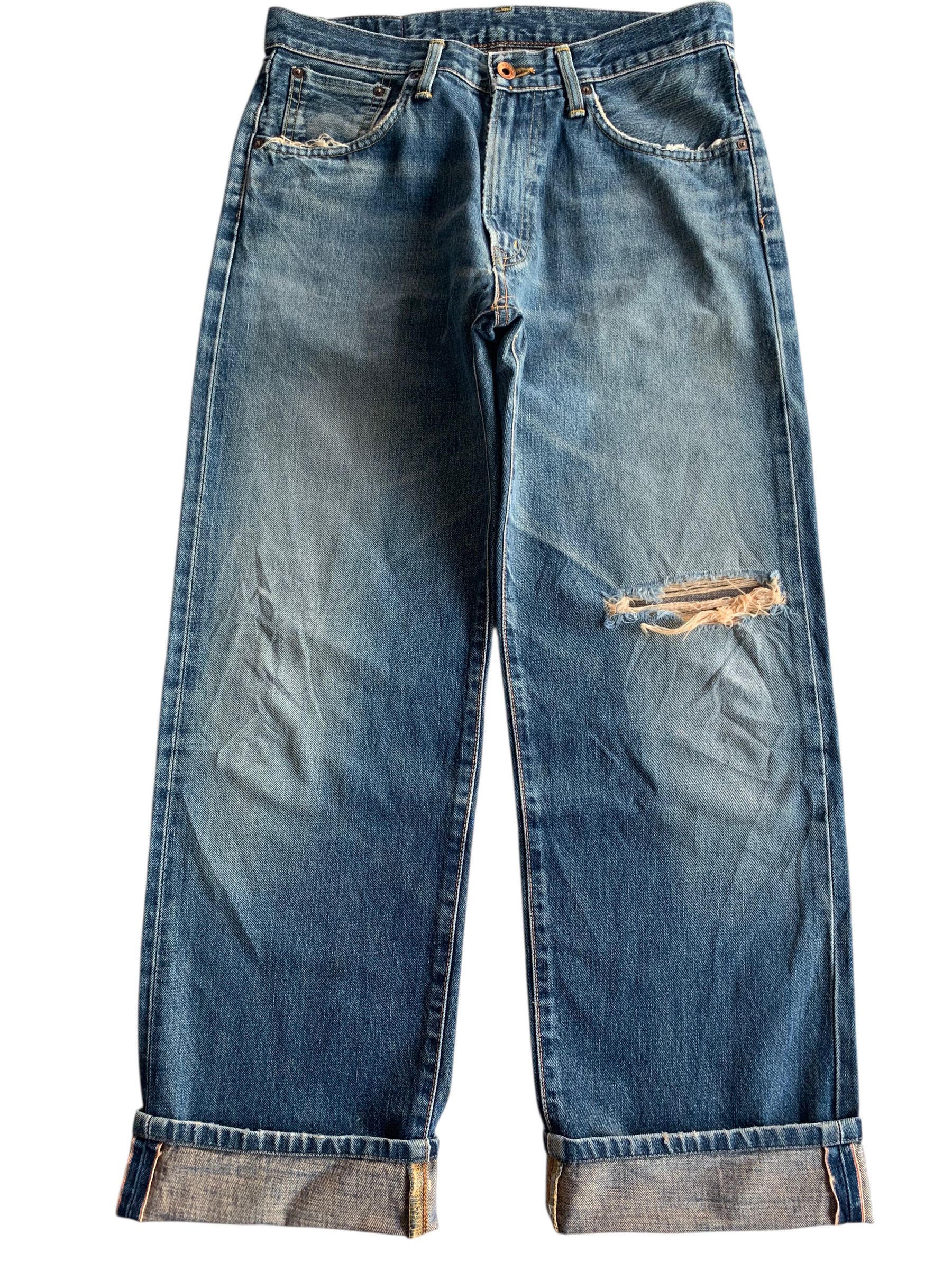Edwin VTG EDWIN 505X SELVEDGE BAGGY FADED&RUSTY DISTRESSED DENIM Size US 31 - 5 Thumbnail