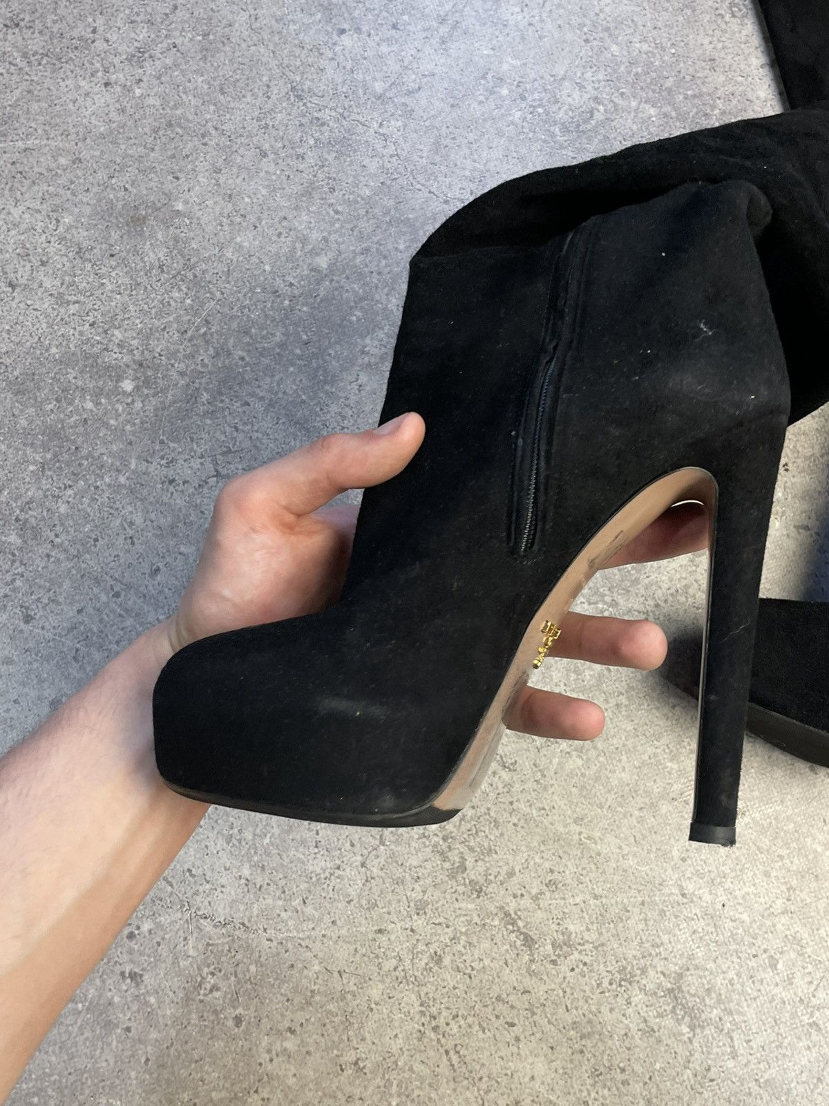 Prada Prada Black Suede High Knee Heels Boots Size US 7.5 / IT 37.5 - 4 Thumbnail