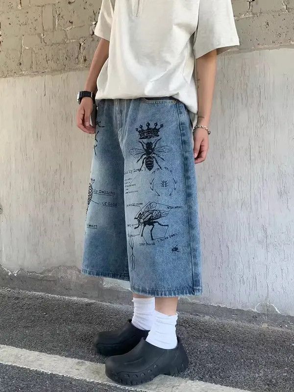VIBE Retro graffiti insect pattern baggy denim shorts Size US 32 / EU 48 - 3 Thumbnail