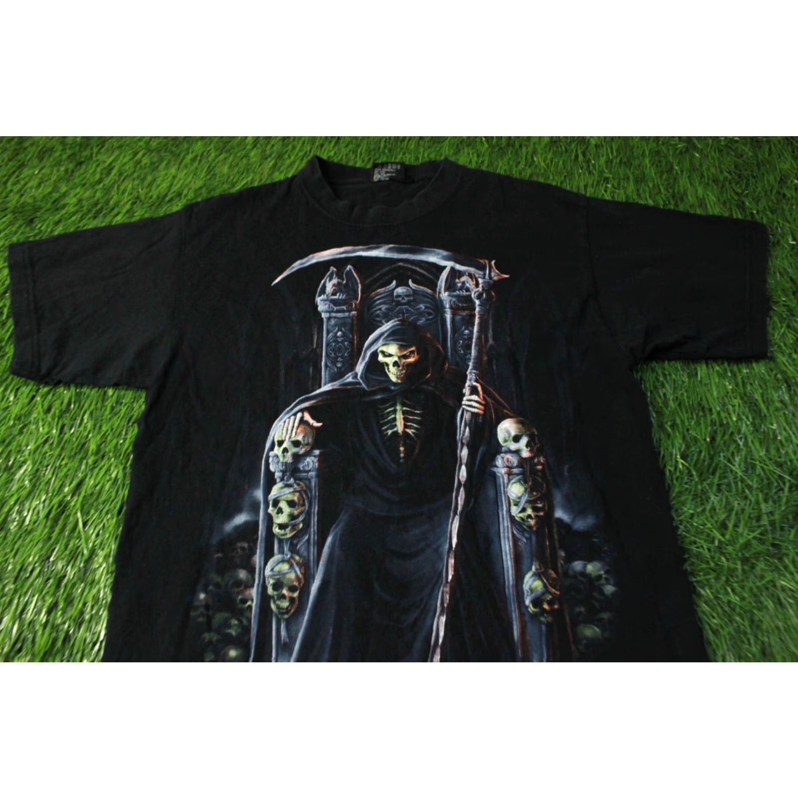Vintage GRIM REAPER SHIRT Men XS? -> GRIM REAPER Shirt Adult M Black 100% Cotton Spiral Print Grim Reaper on the throne 2010s Vintage No Size US M / EU 48-50 / 2 - 3 Thumbnail