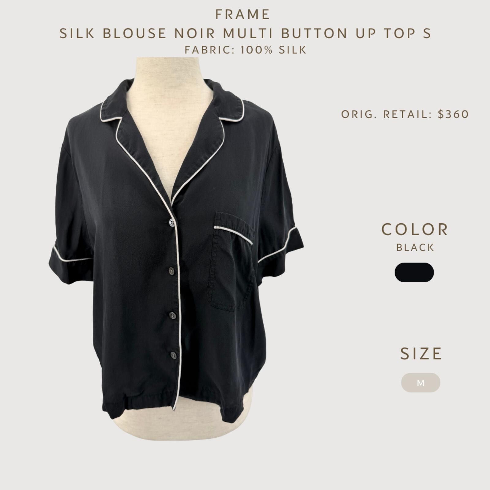 Frame FRAME Silk Pajama Blouse Noir Multi Black Button Up M Size M / US 6-8 / IT 42-44 - 2 Thumbnail