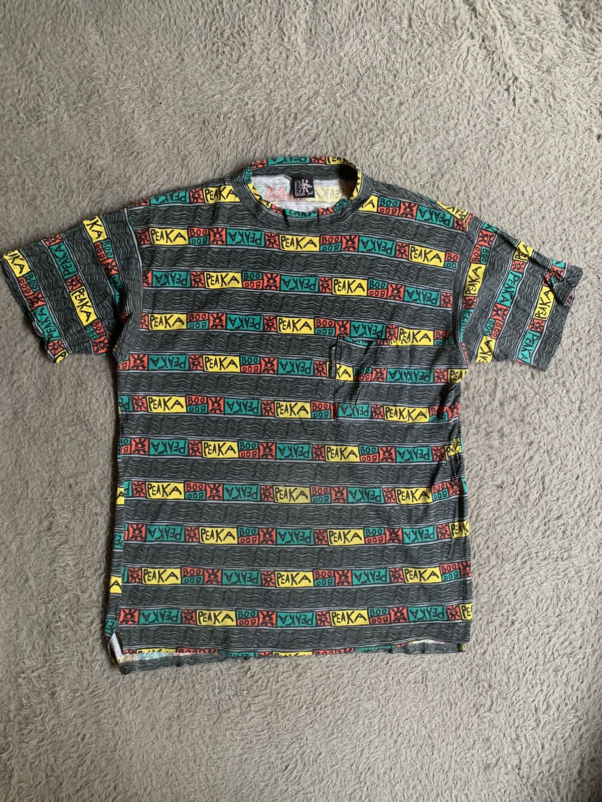 Japanese Brand Vintage 90s Peakaboo Surf Pocket Tomtom Pattern Tee Size US M / EU 48-50 / 2 - 1 Thumbnail