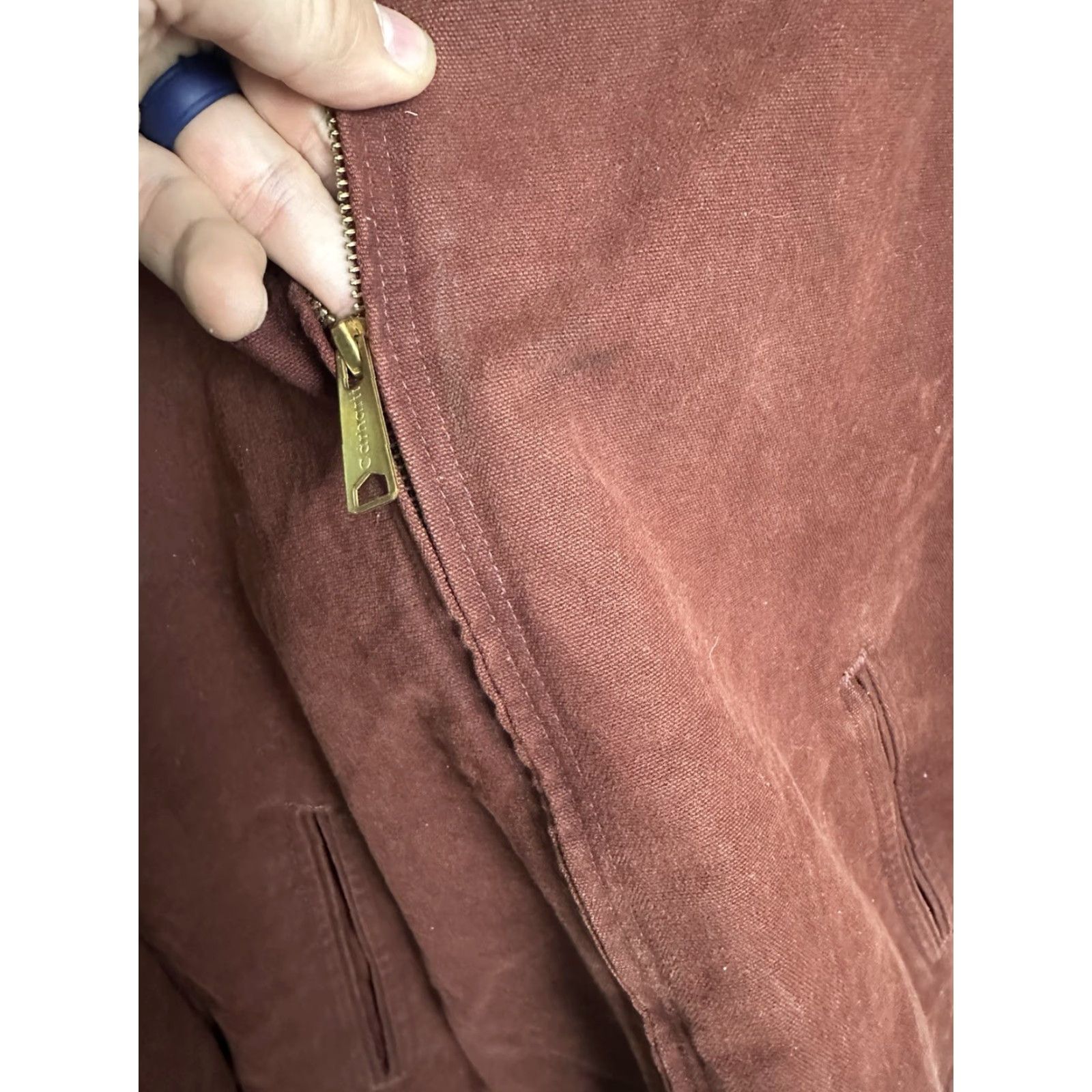 VINTAGE Carhartt Jacket J141 2XLT Rust Red Canvas Hooded Lined Parka Men}