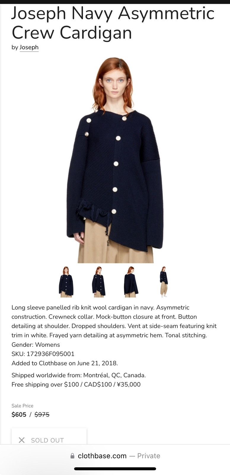 Joseph Joseph Navy Asymmetric Crew Cardigan Size XS / US 0-2 / IT 36-38 - 3 Thumbnail
