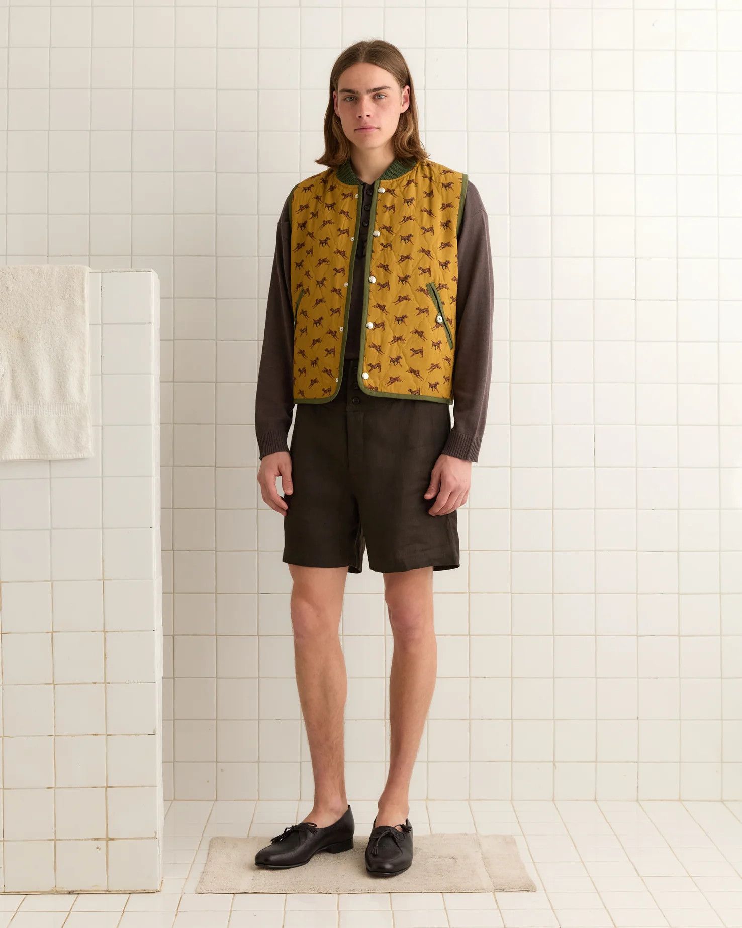 Bode Crittendon Quilted Vest Brown Green Men's FW24 Size Large Size US L / EU 52-54 / 3 - 4 Thumbnail