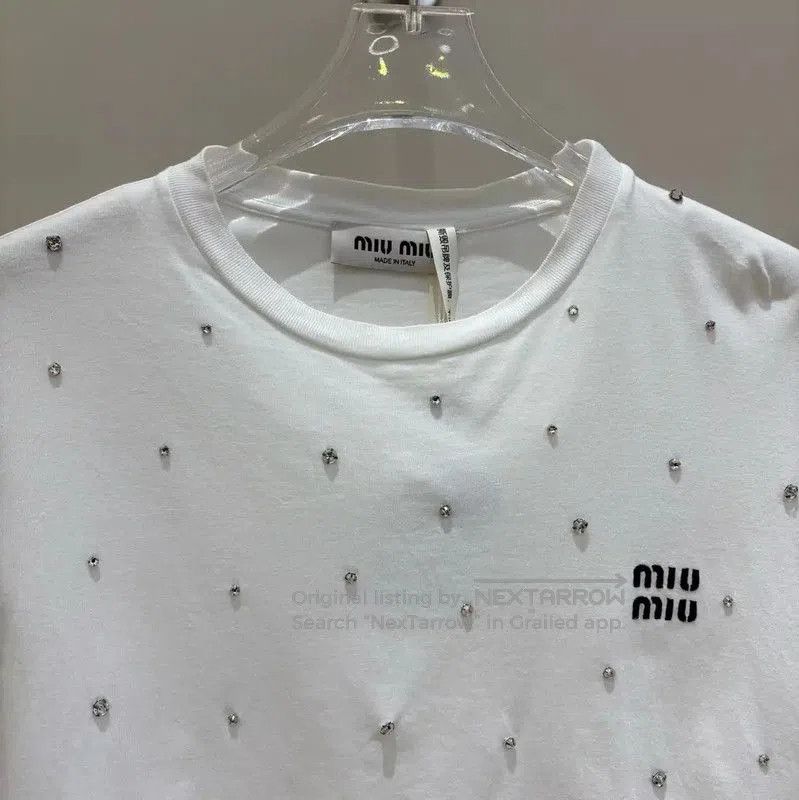 Miu Miu Miu Miu White Graphic Logo Cropped T-Shirt . Size XS / US 0-2 / IT 36-38 - 3 Thumbnail