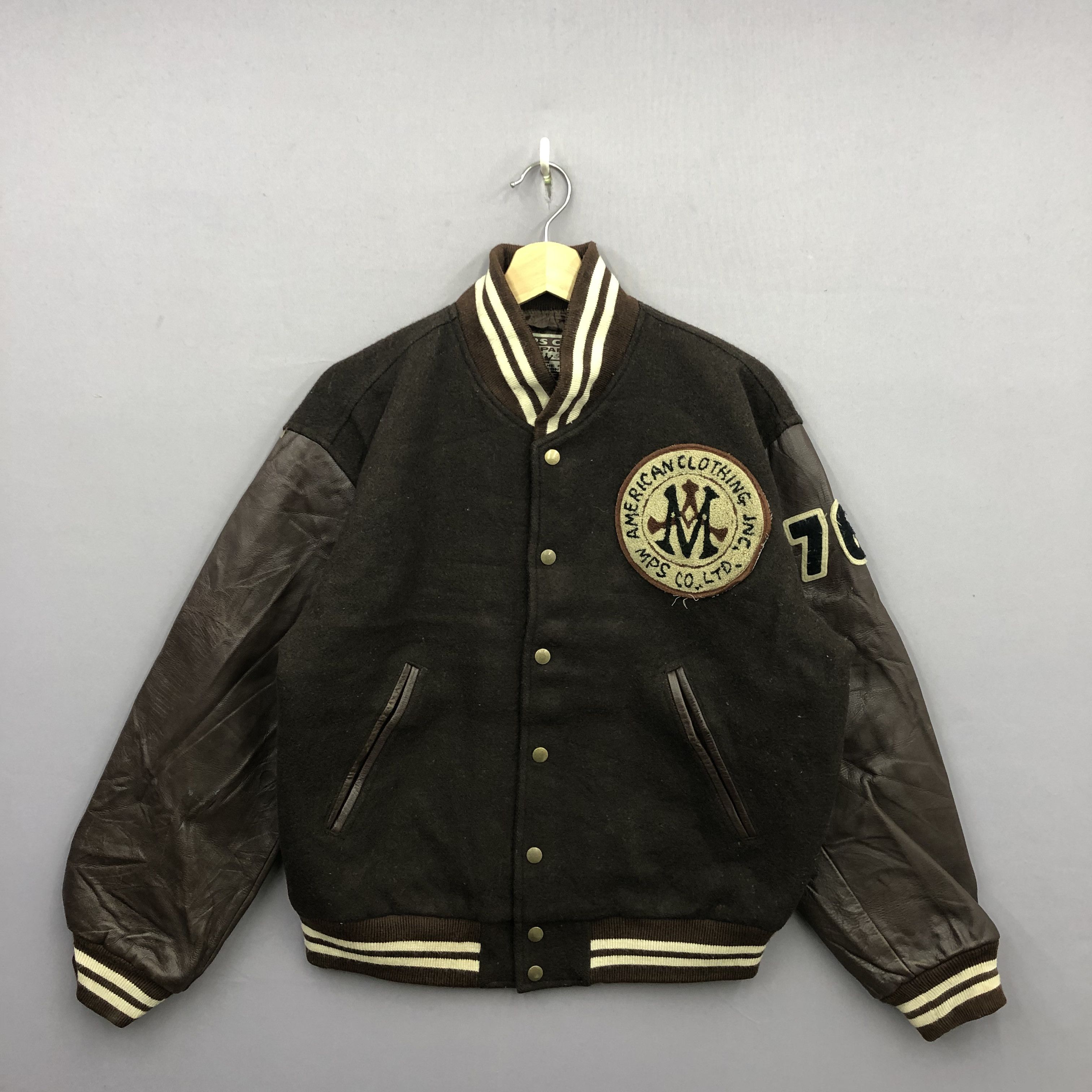 Leather Vintage 90s MPS Corp Letterman Leather Wool Varsity Jacket Size US L / EU 52-54 / 3 - 2 Thumbnail
