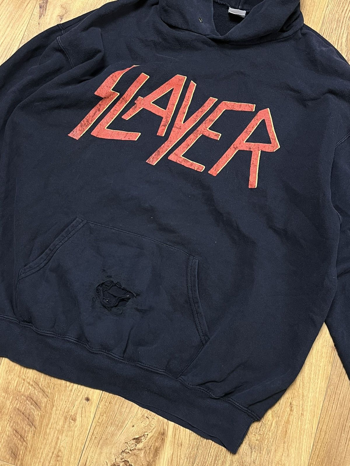 Band Tees × Slayer × Vintage Vintage Slayer Distressed Hoodie Thrash Metal Oversized Size US L / EU 52-54 / 3 - 3 Thumbnail