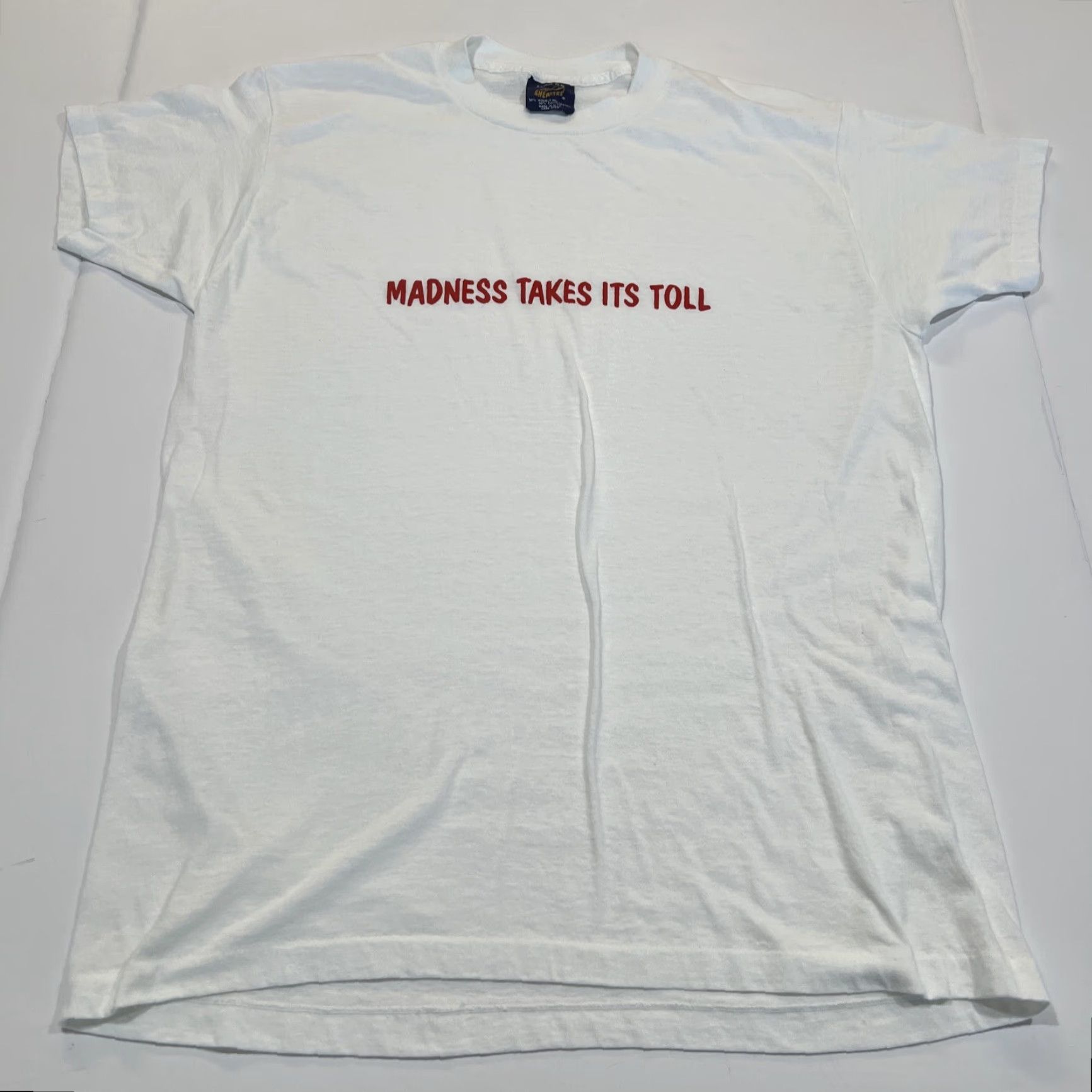 Vintage VINTAGE Madness Takes It’s Toll T Shirt XL White Sneakers Graphic Tee Unisex 1990s Short Sleeve Size US XL / EU 56 / 4 - 2 Thumbnail