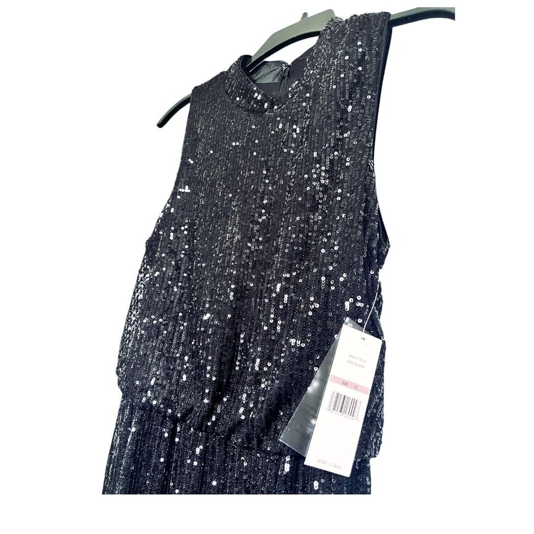 Nanette Lepore Nanette Lepore Womens Black Feather Trim Sequined High Neck Size XL / US 12-14 / IT 48-50 - 6 Thumbnail