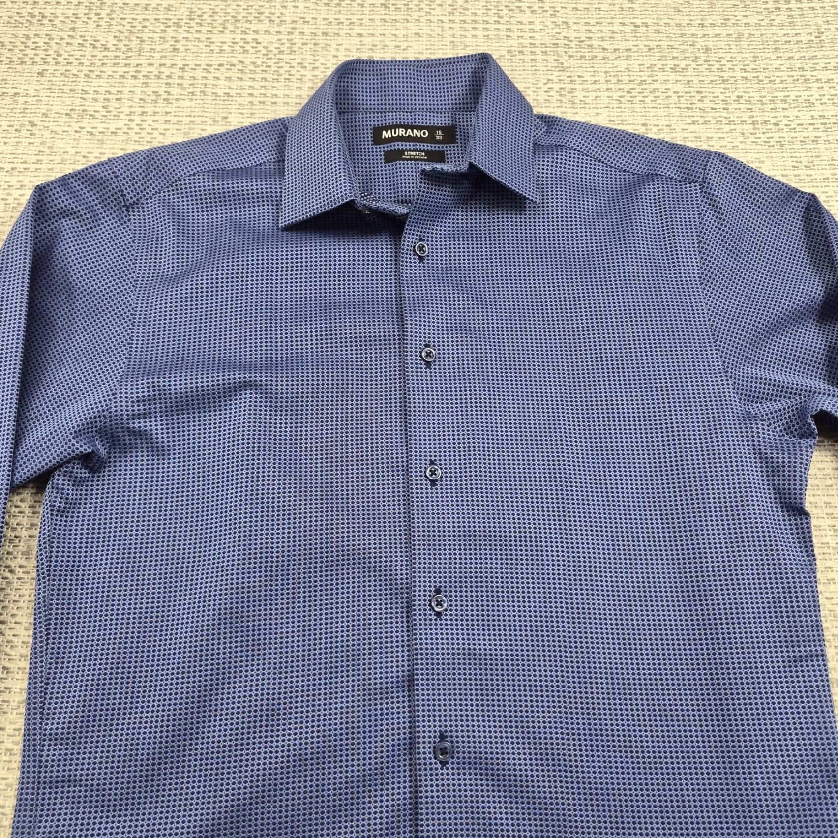 Murano Murano Shirt Button Up Mens 15 32/33 Blue Geometric Stretch Dress Long Sleeve Size 40R - 4 Thumbnail