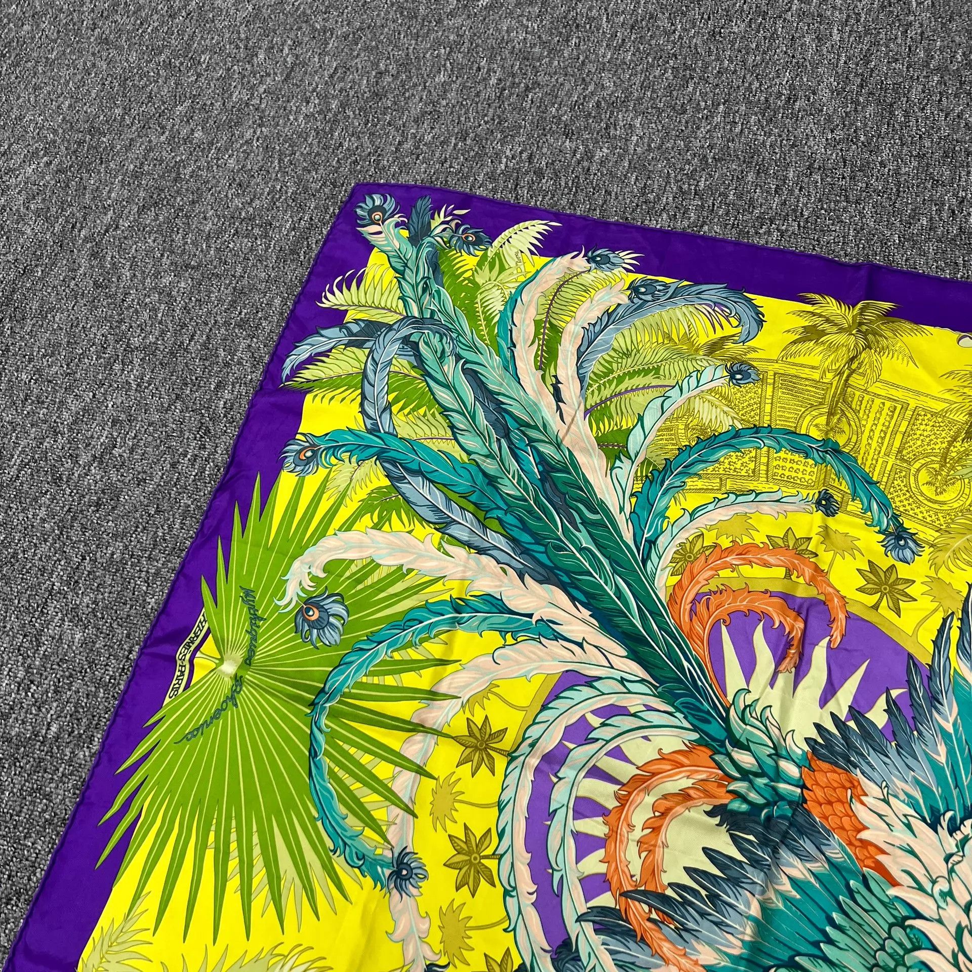 Hermes Hermes 90x90 Scarf 99New Purple Gold Phoenix Jungle Rare Size ONE SIZE - 3 Thumbnail