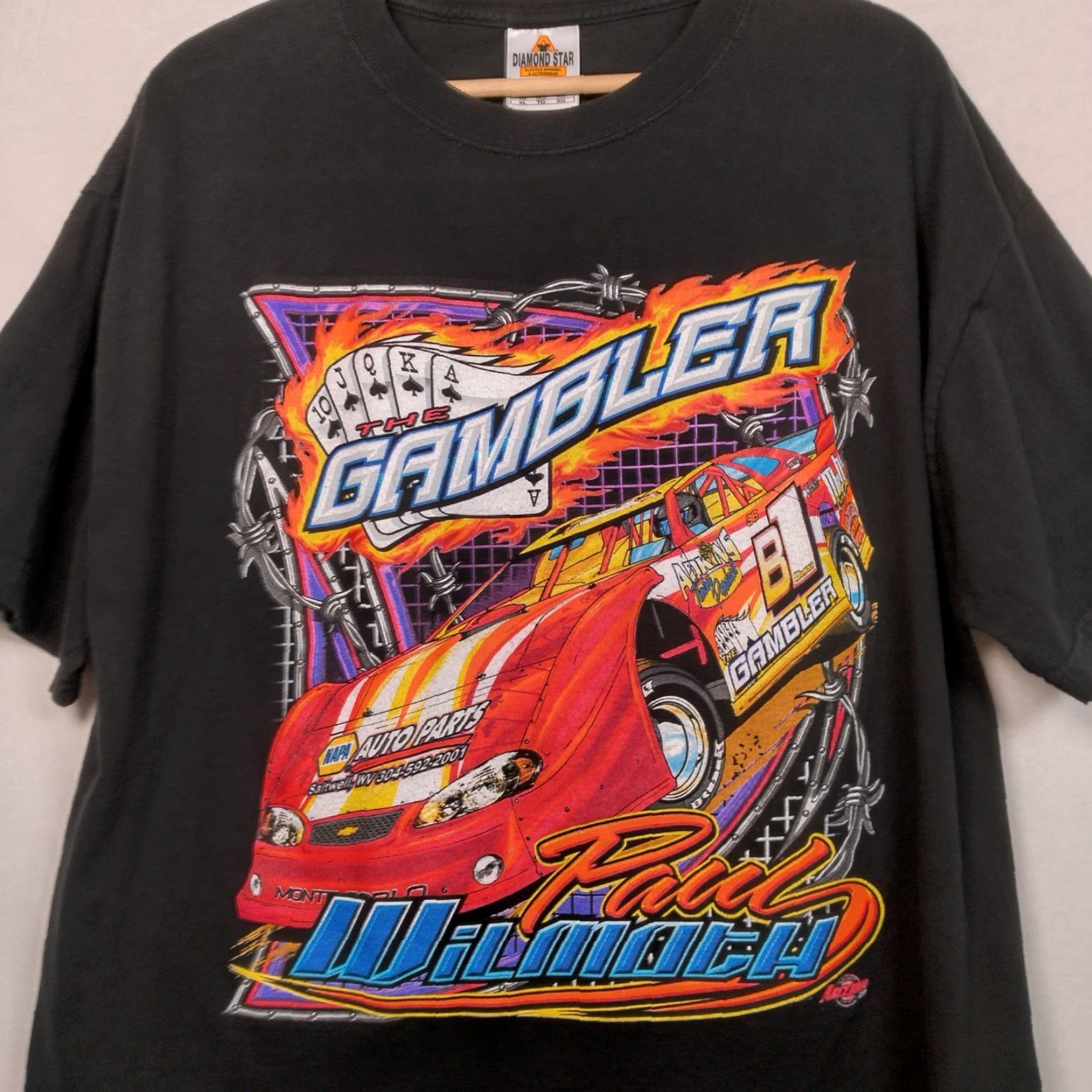 Vintage The Gambler Race Car Shirt XL Diamond Style Alstyle Apparel Men Black Cotton Crew Neck Short Sleeve Racing T Shirt West Virginia B1 Wilmoth Size US XL / EU 56 / 4 - 2 Thumbnail