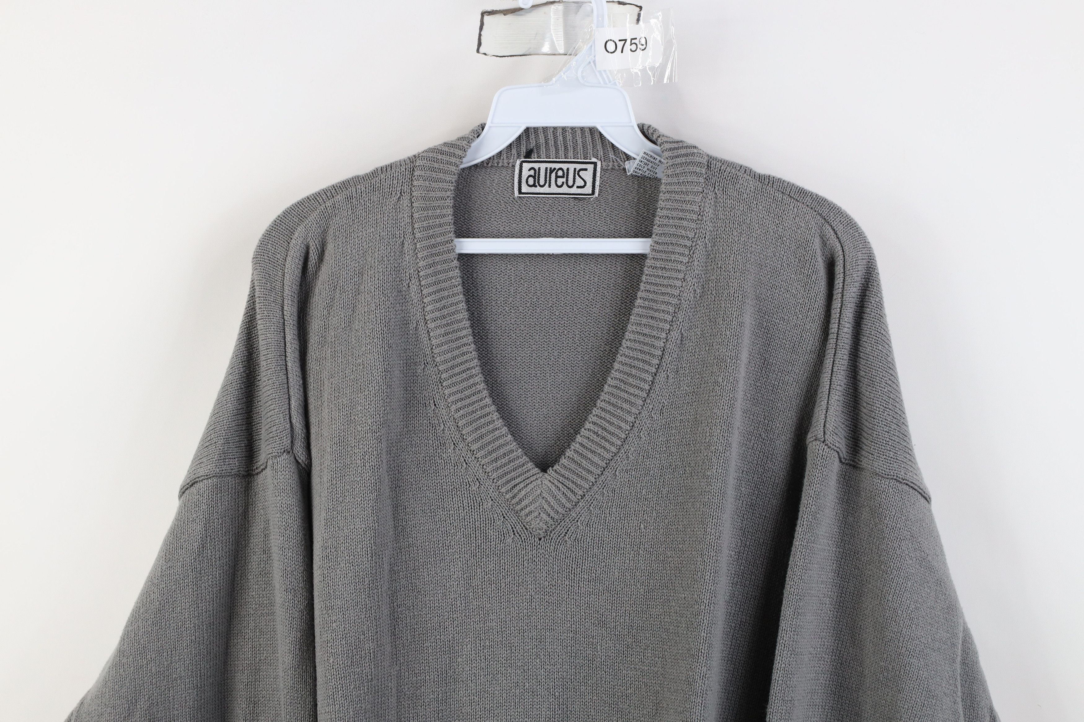 Vintage Vintage 90s Streetwear Blank Ribbed Knit V-Neck Sweater Gray Size US XL / EU 56 / 4 - 2 Thumbnail