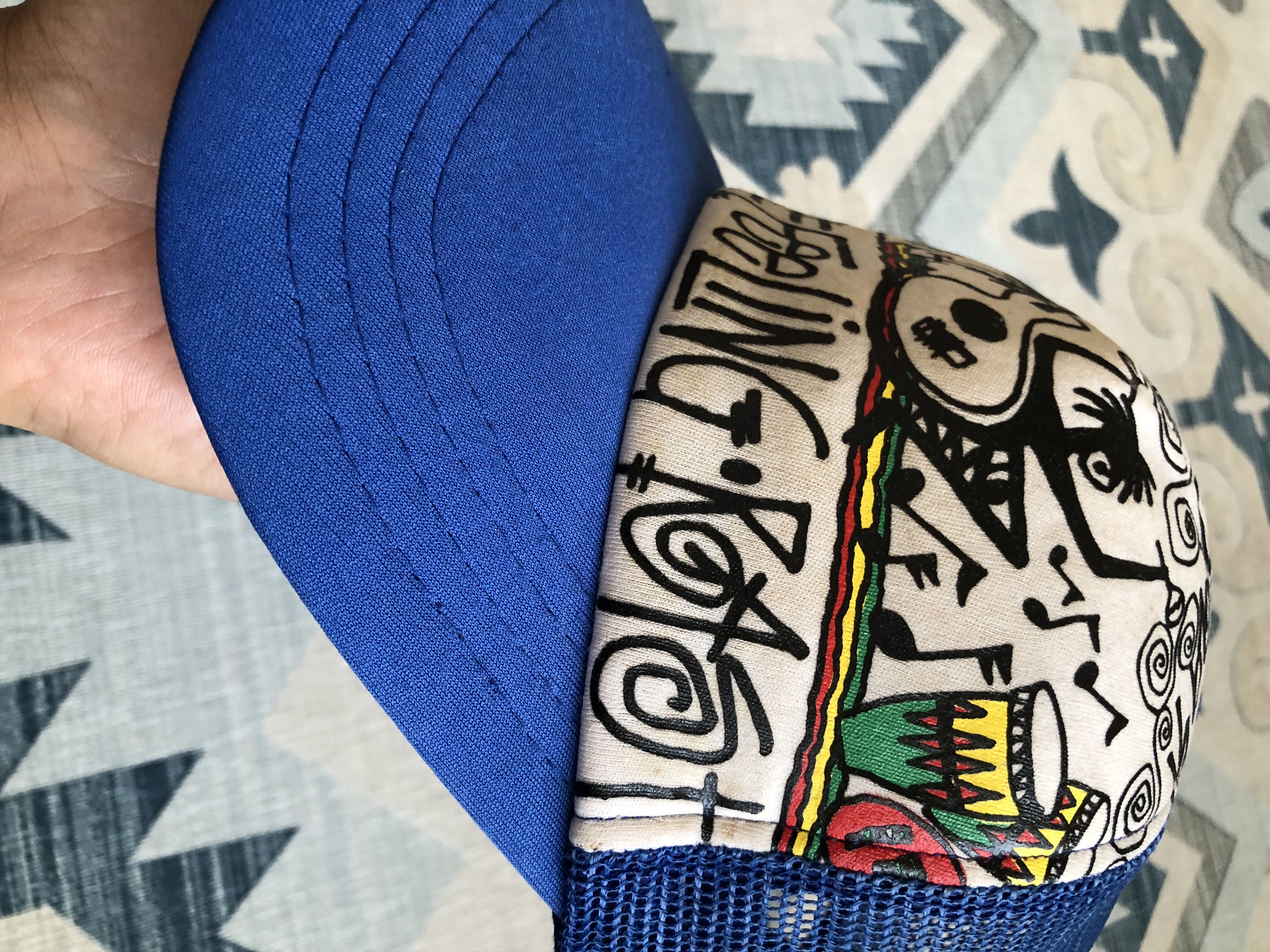 Stussy RARE🔥VINTAGE 90’S STUSSY JAHIRIE RASTA BLUE TRUCKER Size ONE SIZE - 4 Thumbnail