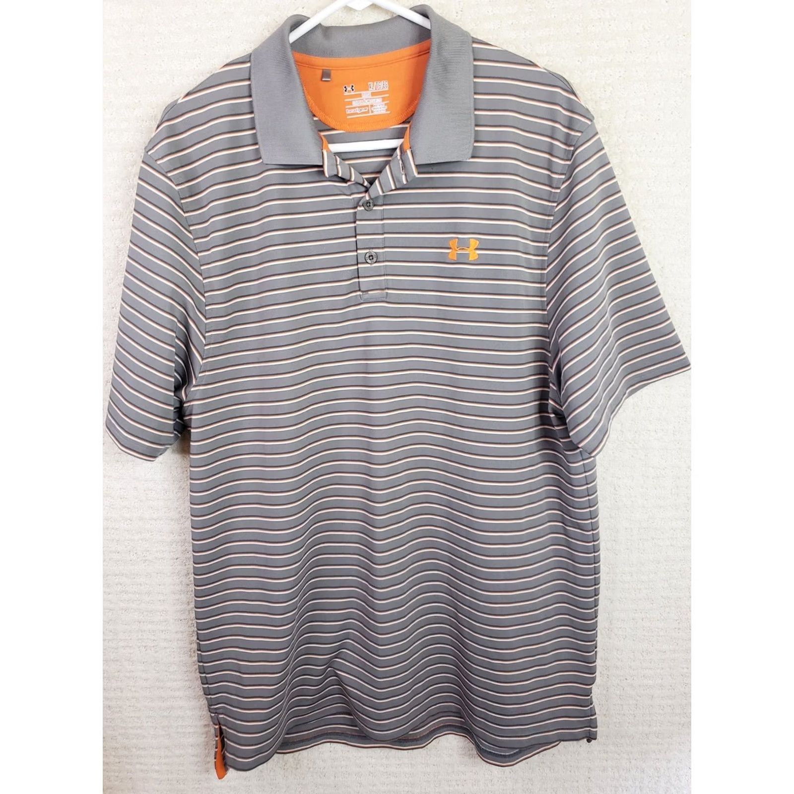 Under Armour Under Armour Polo Shirt Men's XL Gray Orange Striped Loose Fit Heatgear Golf Size US XL / EU 56 / 4 - 2 Thumbnail