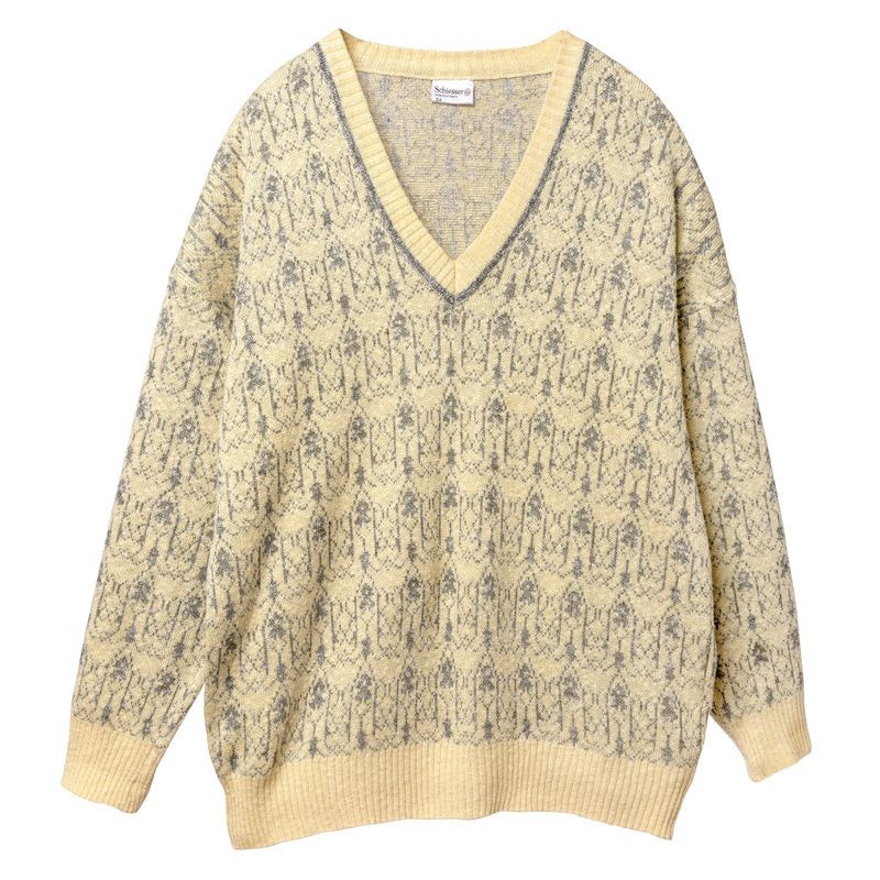 image of Vintage Schiesser (Germany) Jacquard Single Knit Cotton Blend Deep V in Yellow, Women's (Size XL)
