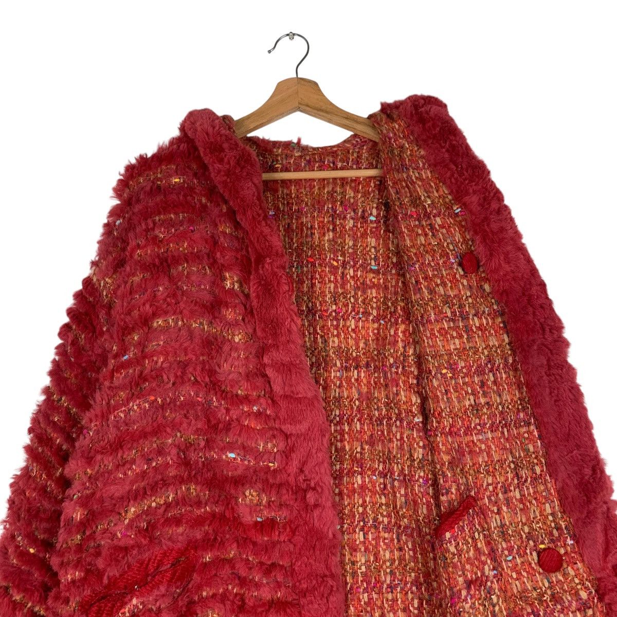 Vintage Reversible Fur & Tweed Hooded Overcoat #1376-C62 Size L / US 10 / IT 46 - 11 Thumbnail