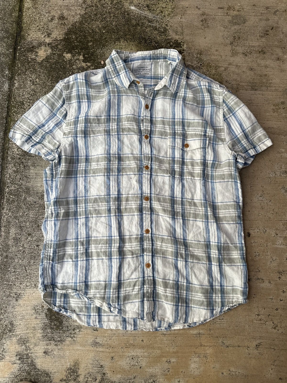 Vintage Vintage 90s Linen button up checkered collared shirt Size US L / EU 52-54 / 3 - 1 Thumbnail