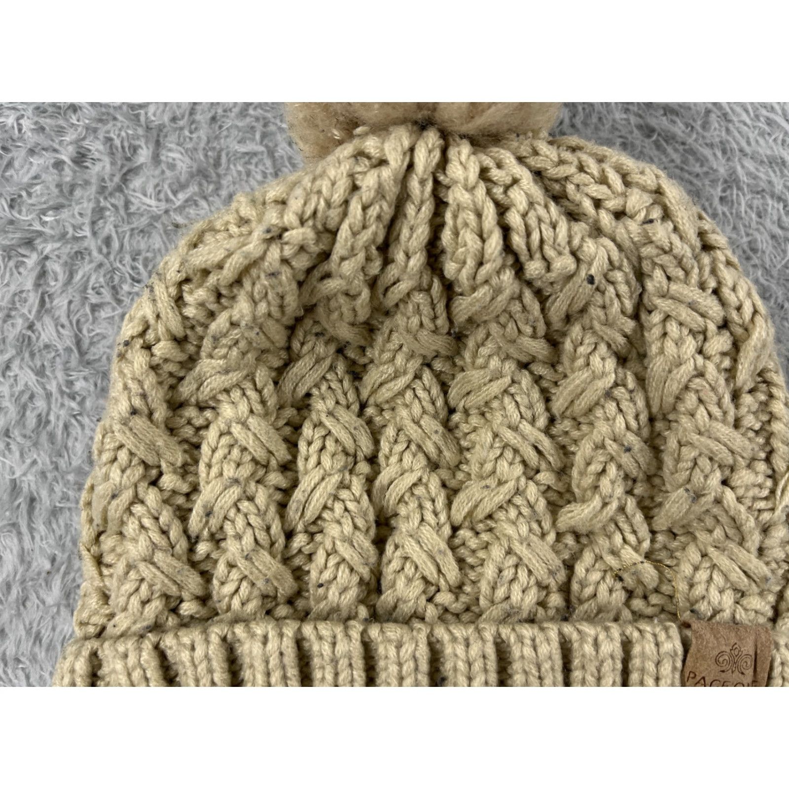 Vintage Page One Beanie Toque Hat Womens One Size Beige 100% Acrylic Lined Knit Ski Pom Size ONE SIZE - 3 Thumbnail