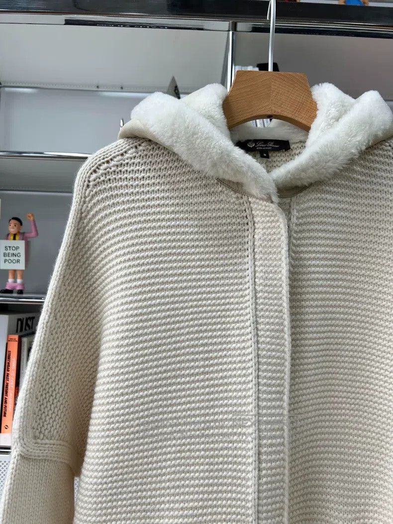 Loro Piana Loro Piana Cream White Lamb Fur Knit Jacket with Hood and Size S / US 4 / IT 40 - 2 Thumbnail