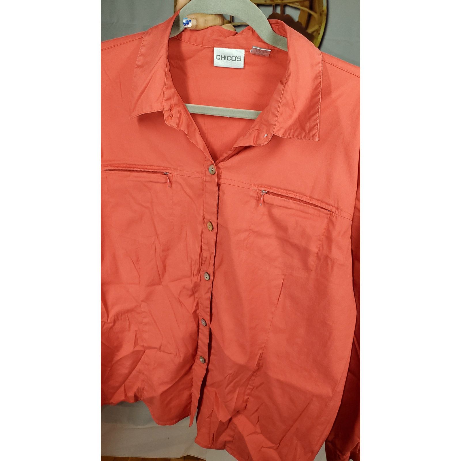 Chicos Chicos Coral Zip Pocket Button Up Shirt Long Sleeve 2 Size L / US 10 / IT 46 - 6 Thumbnail