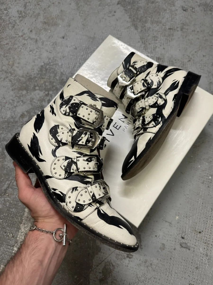 Givenchy Black & White Zebra Leather Studded Strapped Boots