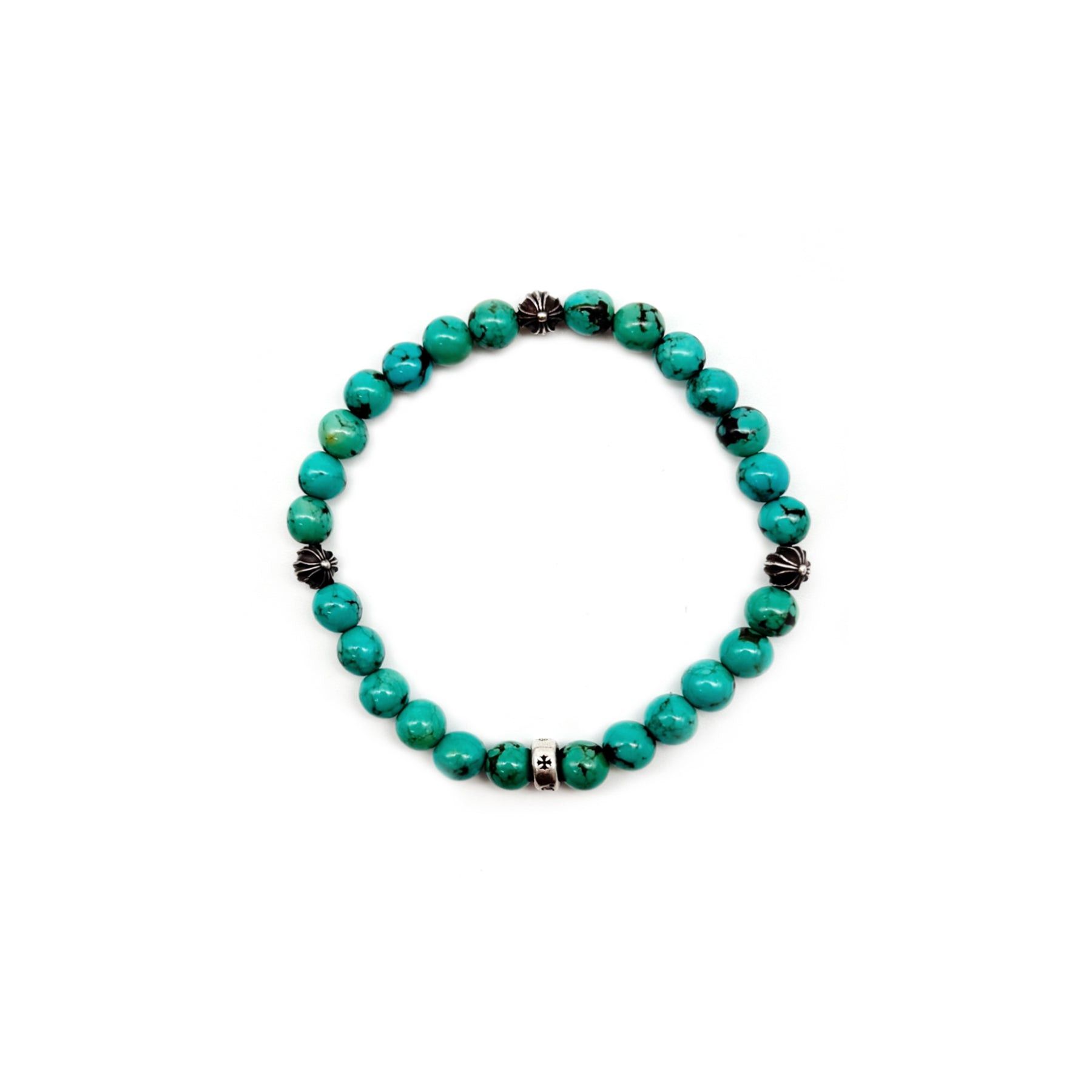 Chrome Hearts Chrome Hearts 6mm Turquoise Silver Cross Beaded Bracelet Size ONE SIZE - 1 Thumbnail