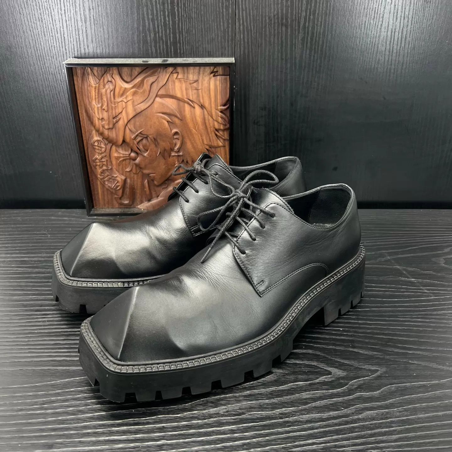 Balenciaga Balenciaga Bloc Rim black leather square derby shoes