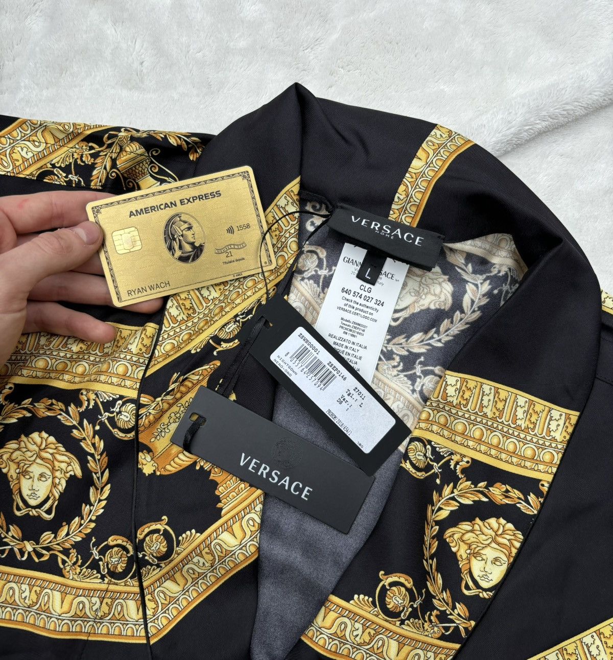 Versace Versace Black / Gold Baroque Silk Robe Size US L / EU 52-54 / 3 - 5 Thumbnail