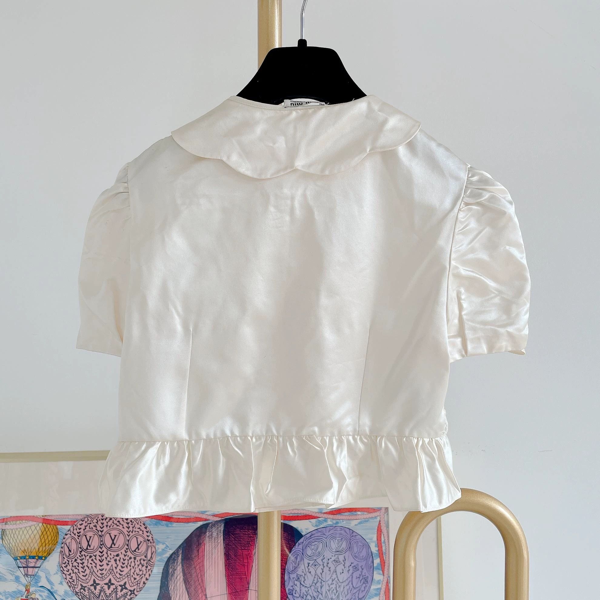 Miu Miu MIU MIU Ivory Silk Top 7212 Size XS / US 0-2 / IT 36-38 - 2 Thumbnail