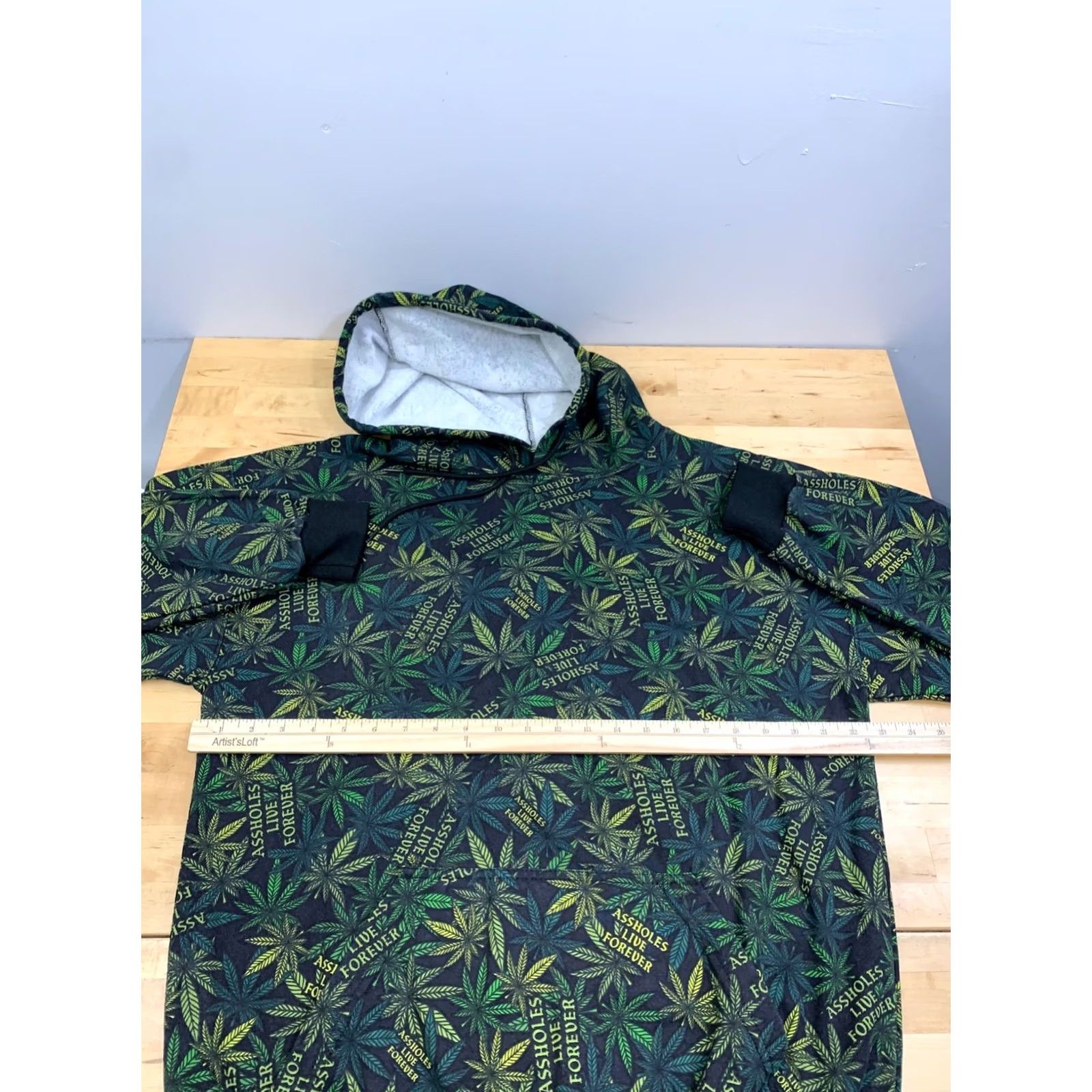 Olive Aholes Live Forever Hoodie Men L Hooded Pullover Green Cotton Fleece 3-Season Regular Sweatshirt Size US L / EU 52-54 / 3 - 4 Thumbnail
