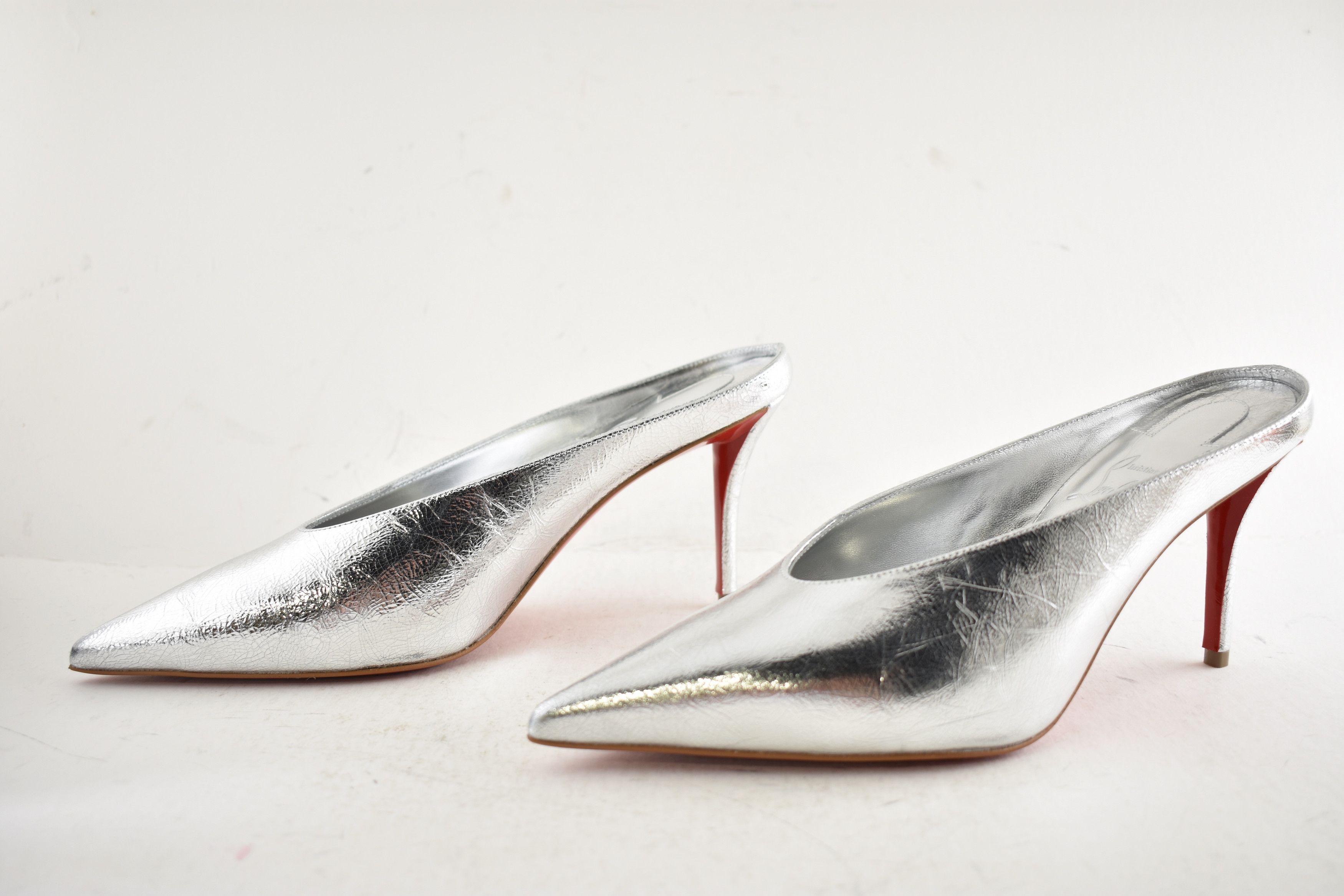 Christian Louboutin Miss Z Slimimule 80 Silver Backless Slide Mule Heel Pump 39 Size US 9 / IT 39 - 14 Thumbnail