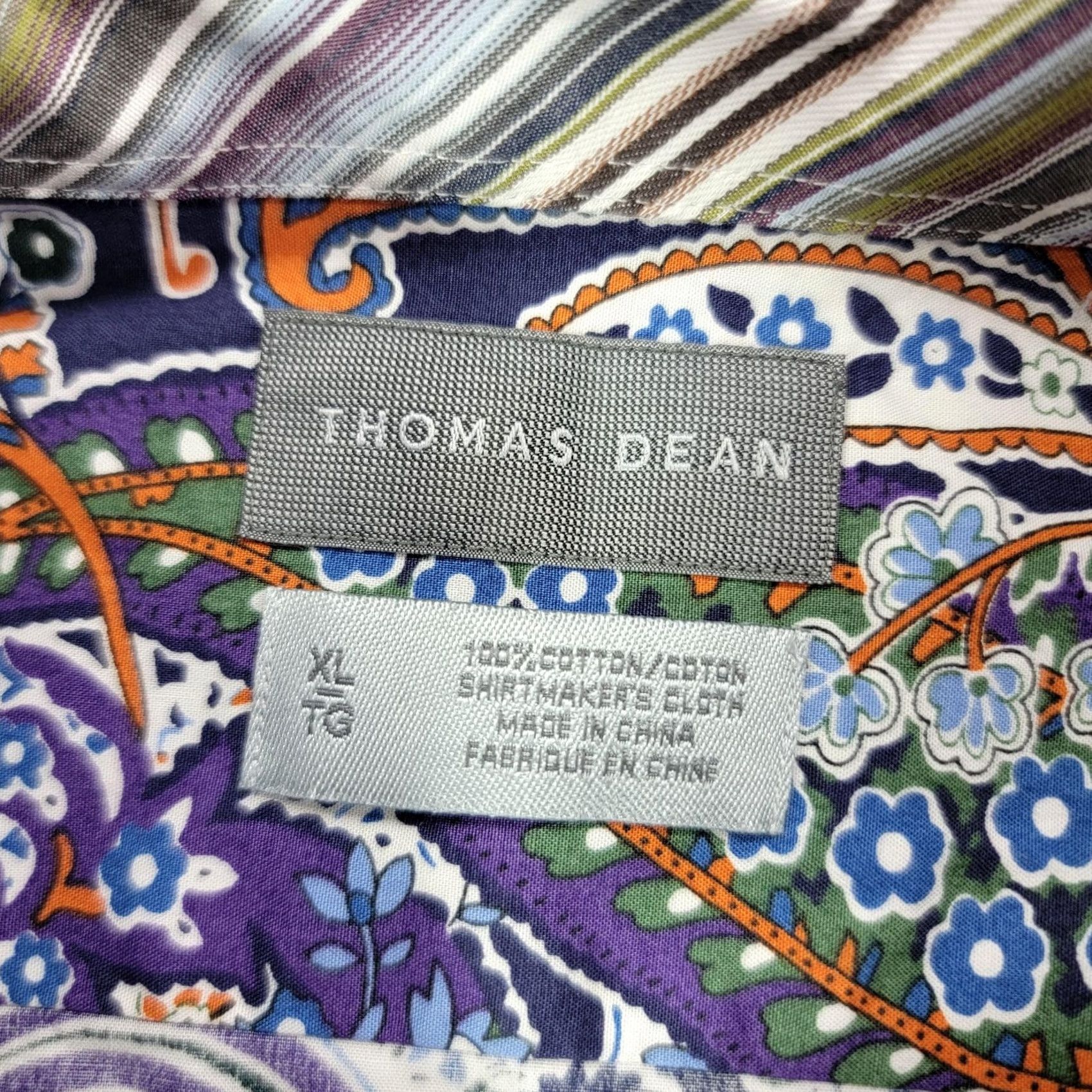 Vintage Thomas Dean Shirt Mens XL Blue Paisley Long Sleeve Contrast Cuff Button Front Size US XL / EU 56 / 4 - 6 Thumbnail